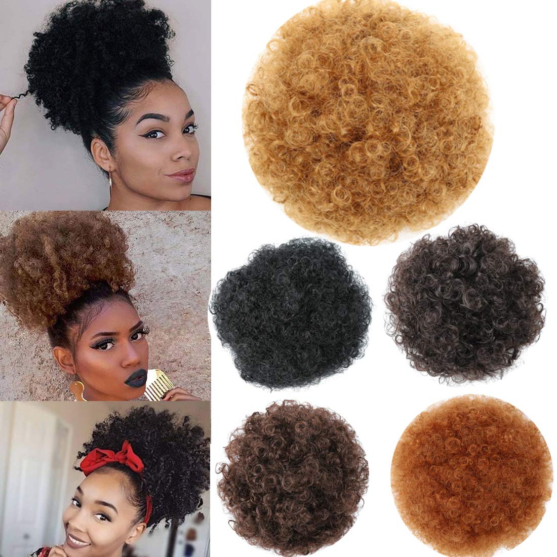Doren Afro Bun Puff Ponytail For Black Women Afro Kinky Curly Chignon Hairpiece Clip in Extension Synthetic Hair 8inch #27 Color