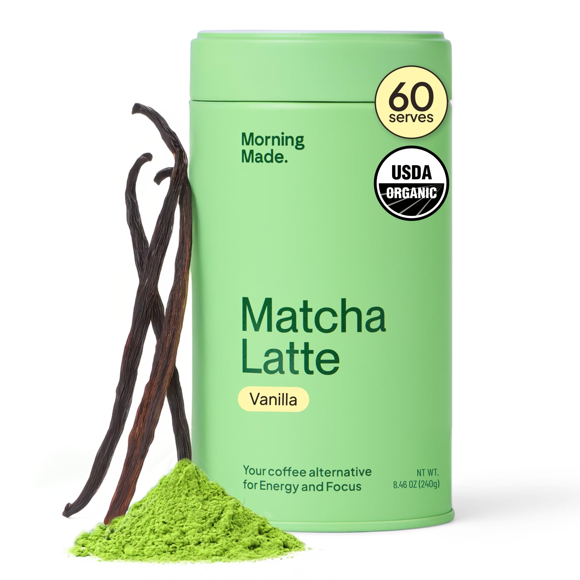 Vanilla Flavored Ceremonial Grade Matcha Powder | 10.6oz (300g) Resealable Tin | 60 Servings Premium Japanese Green Tea | Sweetened with Organic Sugar | Rich in Antioxidants & Energy