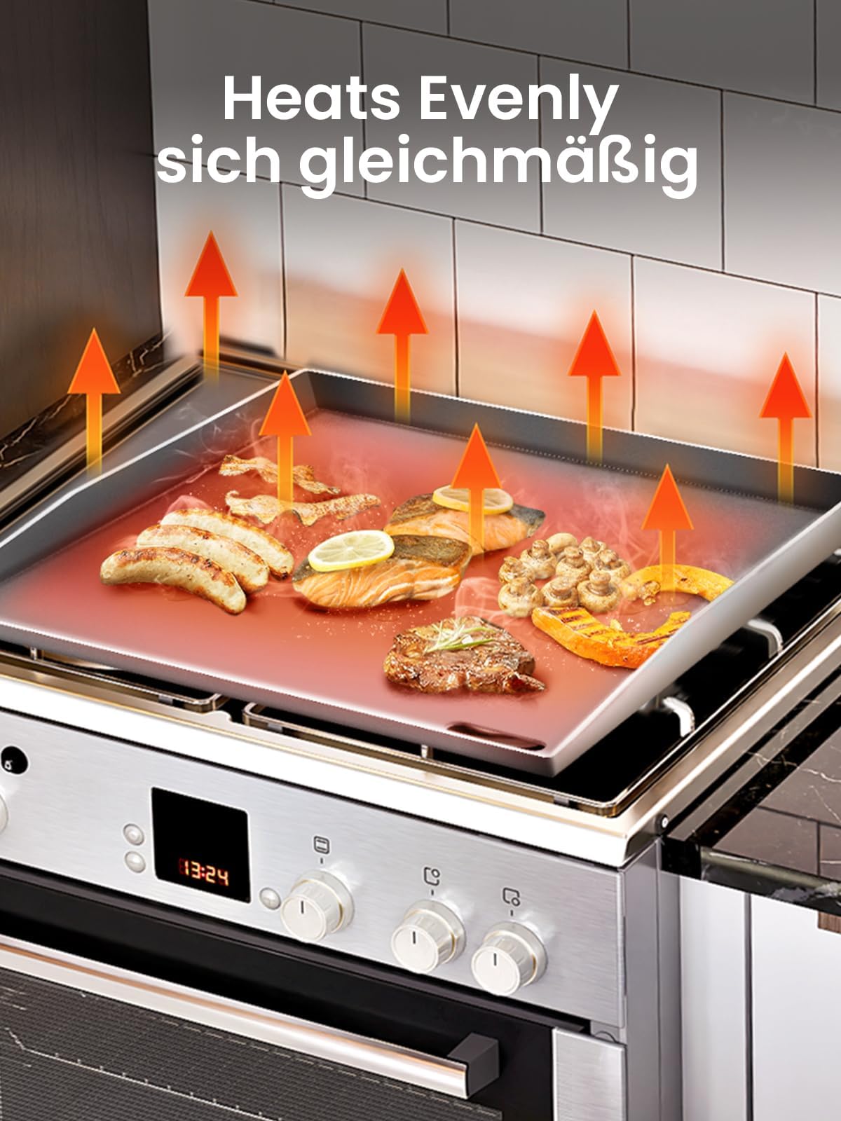 Youyijia Piastra per Barbecue Plancha in Acciaio Inox Massiccio da 4 mm con 2 Griglie e una Spazzola, Griglia a Gas con Angoli Sigillati, Perfetta per Barbecue a Gas e a Carbonella
