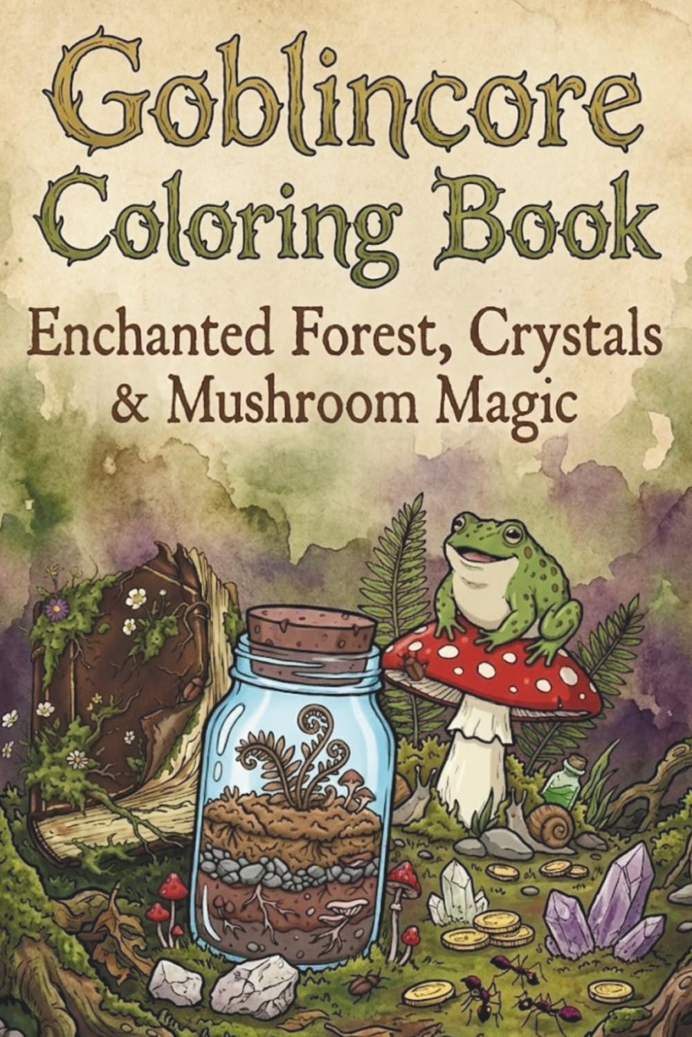 Goblincore Coloring Book: Enchanted Forest, Crystals & Mushroom Magic: 50 Pages Relaxing Adult Coloring Book with Nature, Mushrooms, Forest Creatures, and Fantasy-Inspired Designs