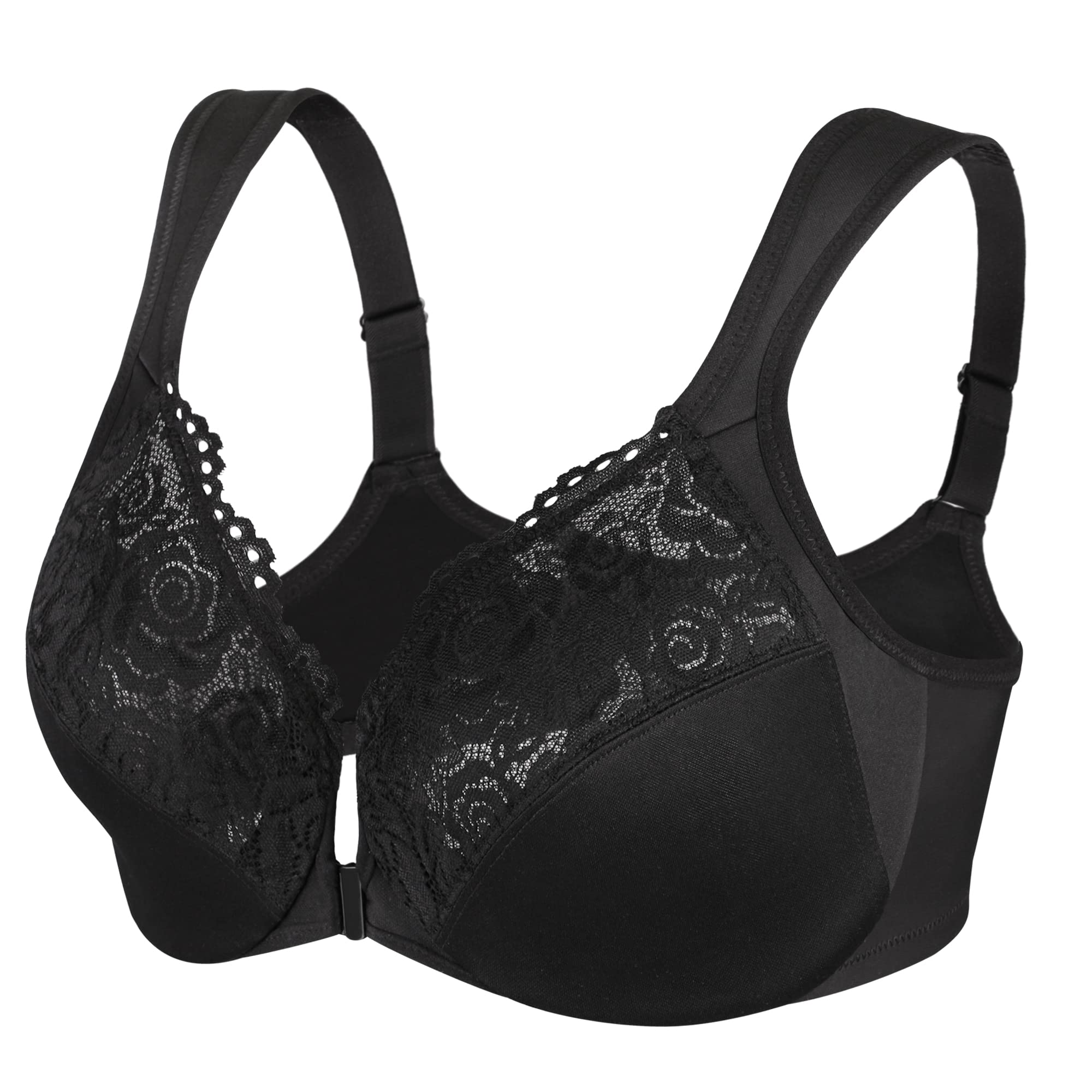 Breiten Trägern Floraler Spitze BH Soft Cup Bra(Schwarz,95E)