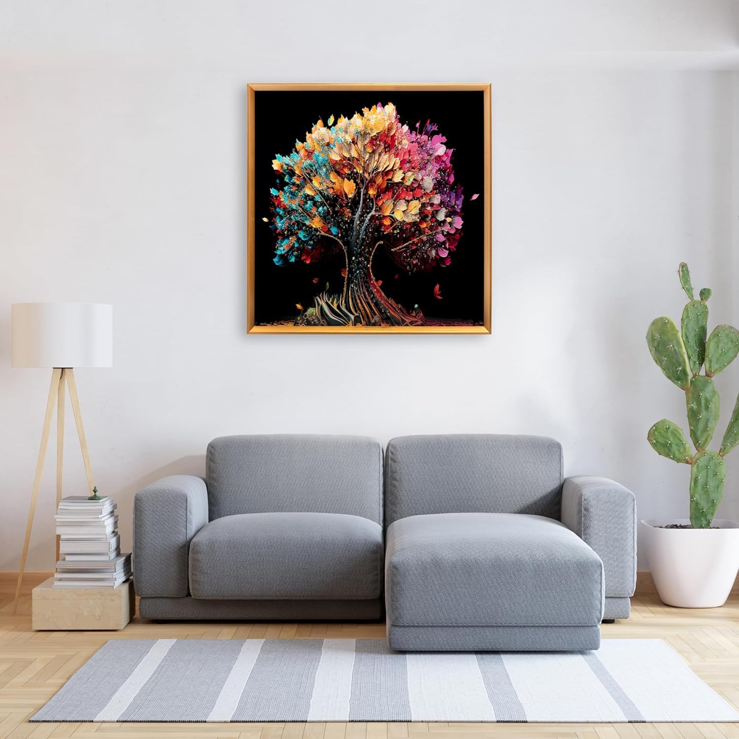TONSYL 3D Diamond Painting Magic Tree Colorful Leaves Canvas Art Diamond Stone Flower Painting Posters And Classic Floral Tree Wall Art Photo Frame For Living Room Bedroom 3