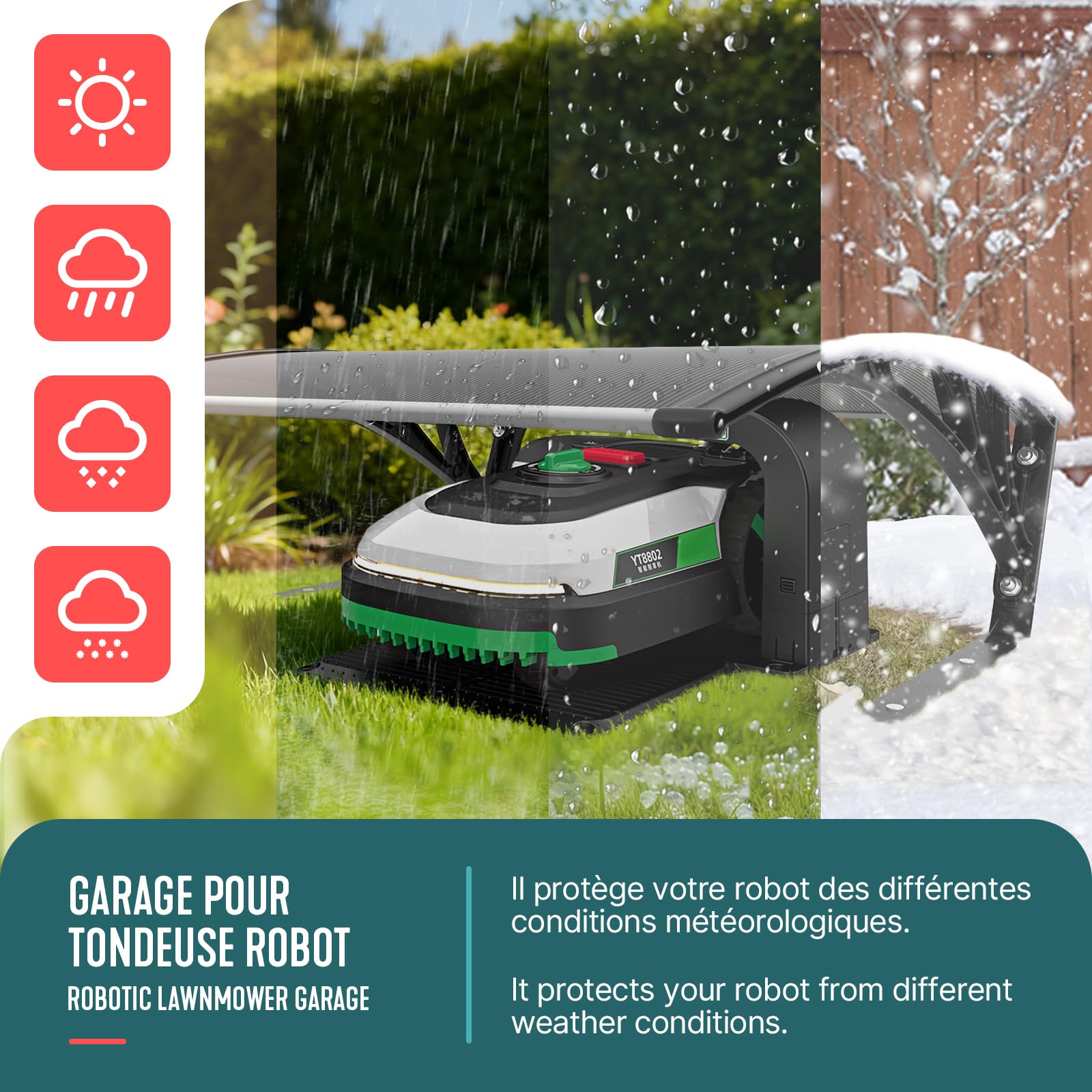 VOUNOT® Garage per Robot Tagliaerba 104×80×45 cm con Piedini in Metallo, Tettoia Protettiva per Robot Rasaerba, Resistente alle Intemperie e ai Raggi UV, per Giardino e Prato, Grigio Scuro