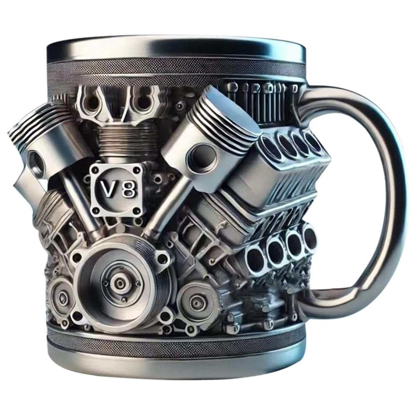 CTRLZS V8 Engines Stainless Steel Cup Coffee Mug Car Engine Coffee Cup with Insulated Handle for Car Lovers Gift