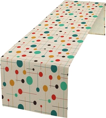 Miniatura 17 de Camino de mesa retro de los años 70, estilo vintage, arte abstracto moderno, verde, bohemio, espiral, ondas, granja, campo, cena, para el hogar,