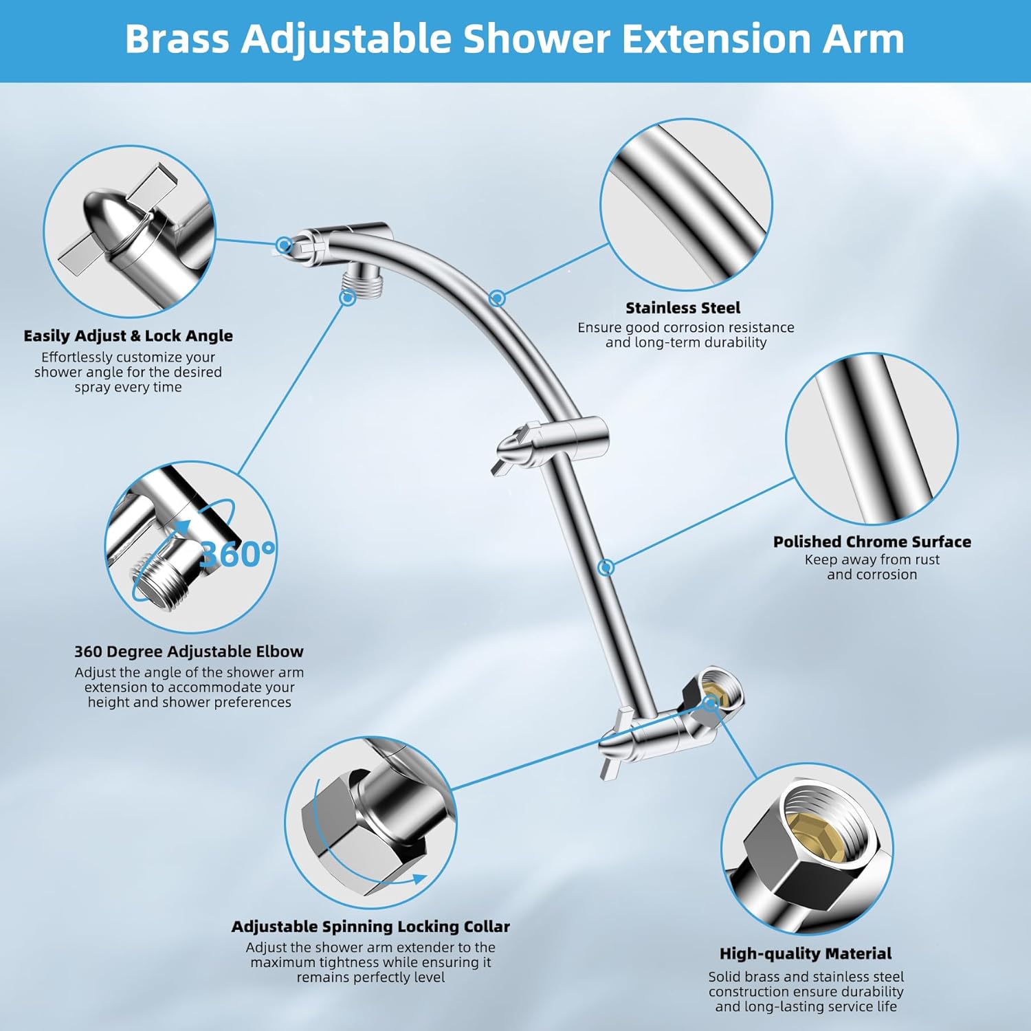 Hibbent All Metal cUPC Certified Rain Shower Head, 10'' High Pressure Rainfall Showerhead with 16" Shower Head Extension Arm, Solid Brass Adjustable Shower Arm Extender, fixed Showerheads, Chrome