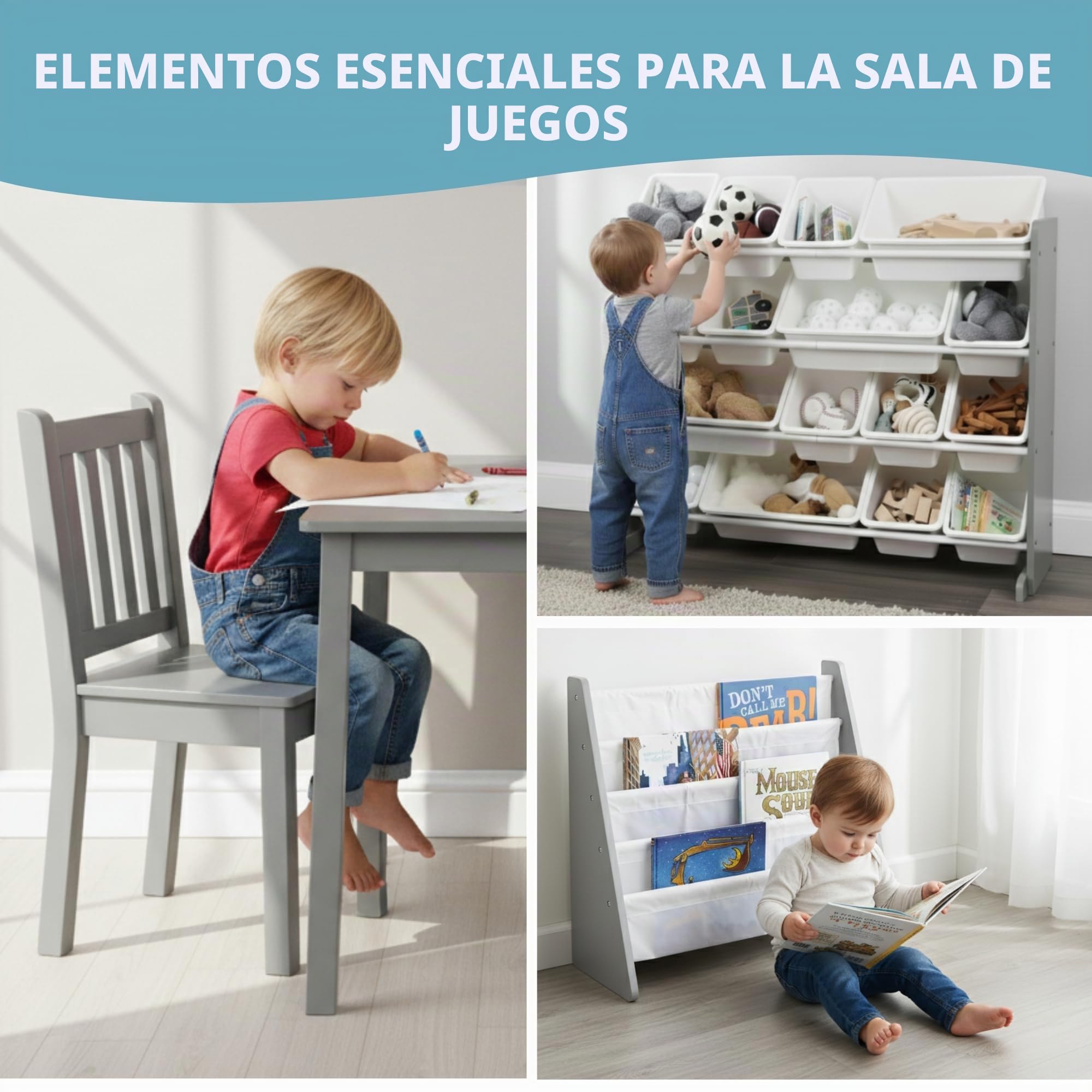 Humble Crew Juego Mesa y 4 sillas Madera Blanco/Gris: ingeniería Cocina, diseño Innovador, Seguro niños, fomenta imaginación, Montaje rápido, excelente Juego