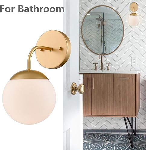 Miniatura 3 de DANSEER Juego de 2 apliques de pared dorados de estilo nórdico moderno con forma de globo lechoso para tocador de baño