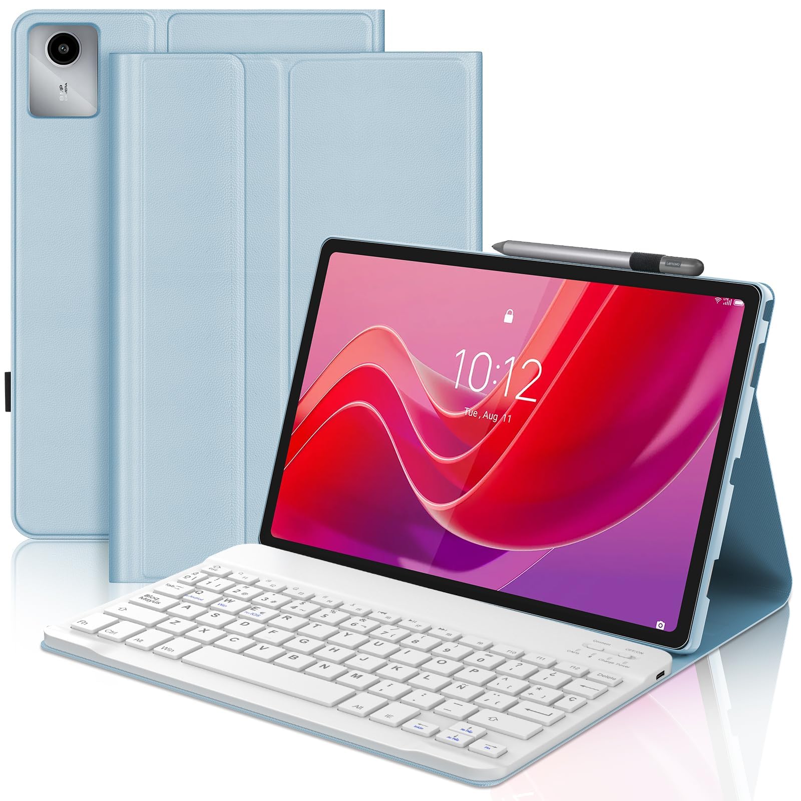 Funda con Teclado para Lenovo Tab M11 11", Español Ñ Teclado Bluetooth Inalámbrico Desmontable con Funda Protectora Delgada para Tablet Lenovo Tab M11 11 Pulgadas 2024(TB330FU/TB330XU)-Azul Claro