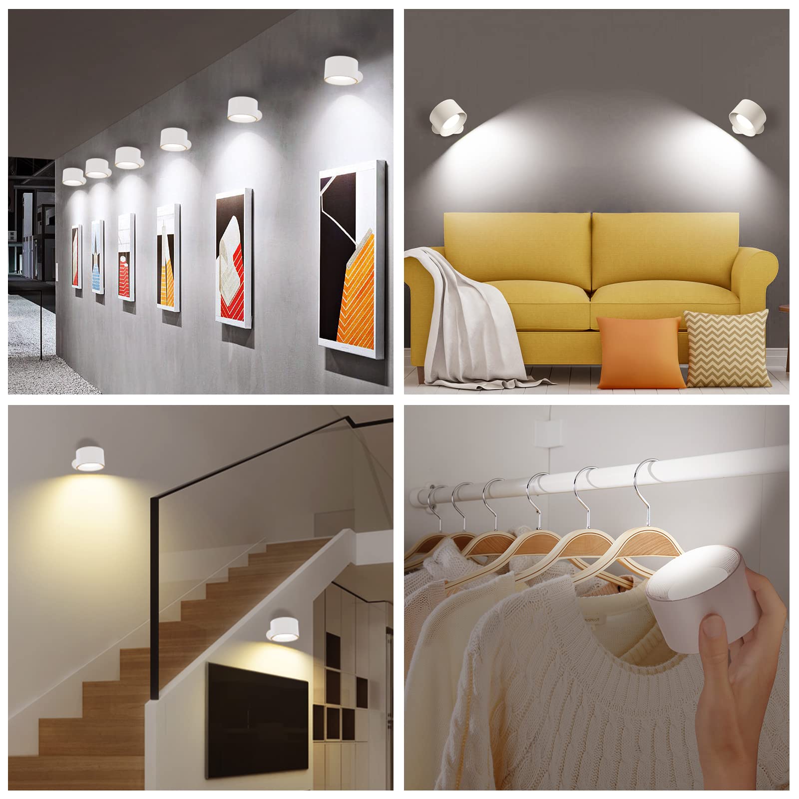 Coollamp Luci da parete a batteria, Applique da parete per interni con 3 Modalità di Colore, 3 livelli di luminosità, Rotazione di 360°, Controllo Tattile, lampada da muro per Lettura 1Pcs