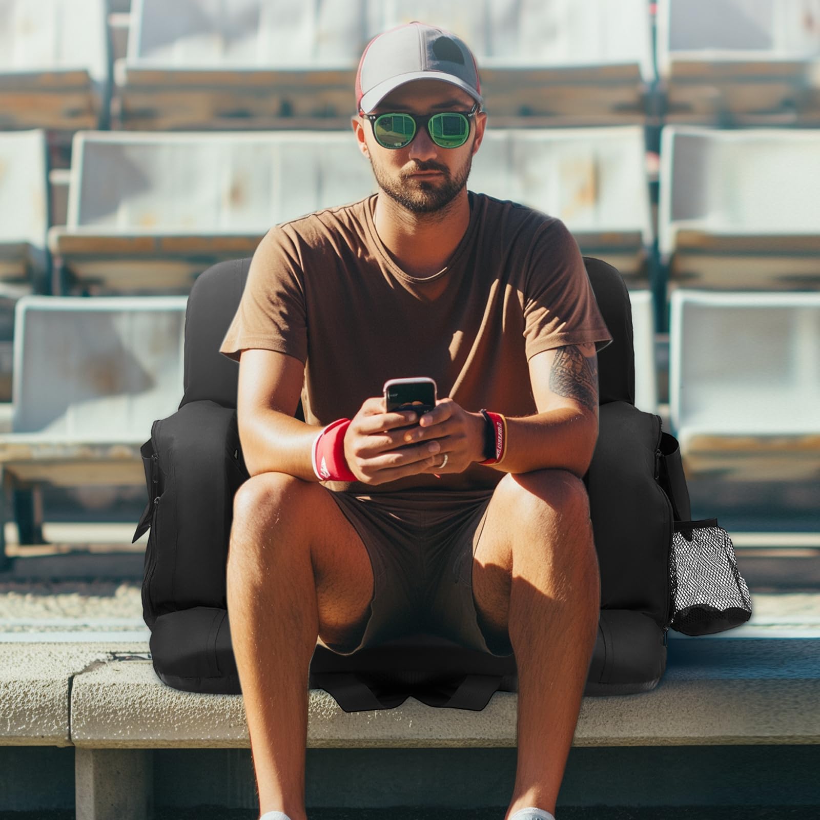 VEVOR Asiento Portátil Plegable de Estadio con Doble Calefacción y Soporte para la Espalda con Calefacción de 3 Niveles, con Portavasos con Bolsillo con Gancho, para Eventos Deportivos, Conciertos