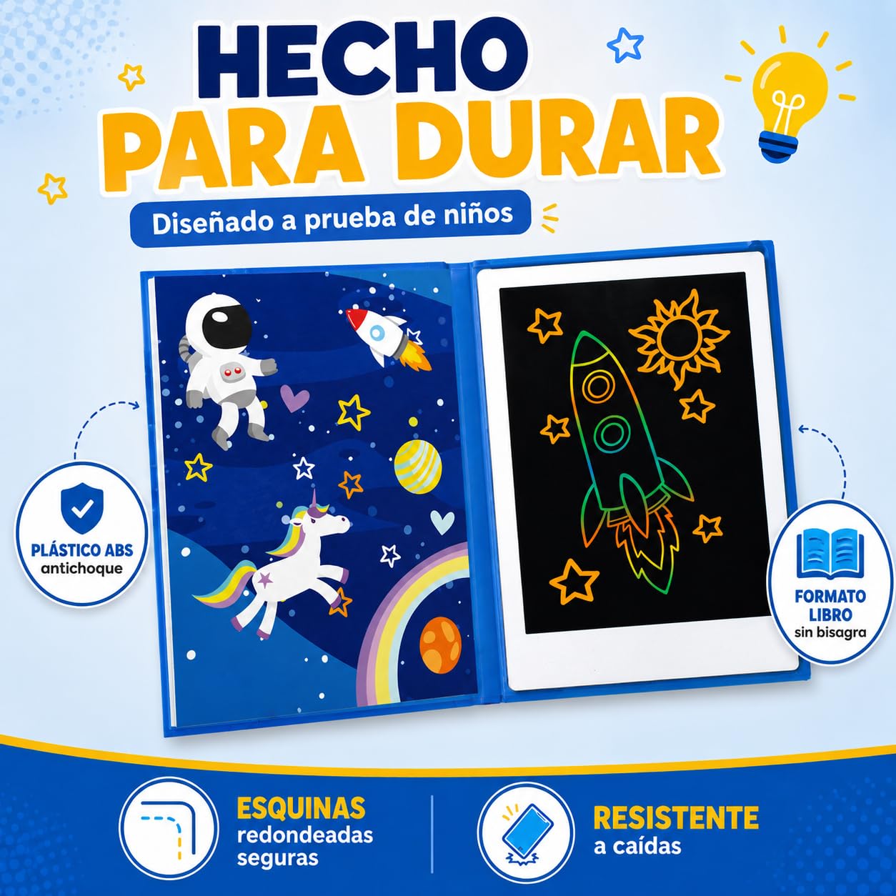 Big Minds - Pizarra Magica Infantil Space Lcd | Tableta Escritura Niños Formato Libro | Pizarra Magnetica Infantil 20 Plantillas Reversibles | Tablet Para Niños Borrable | Regalos 4 Años