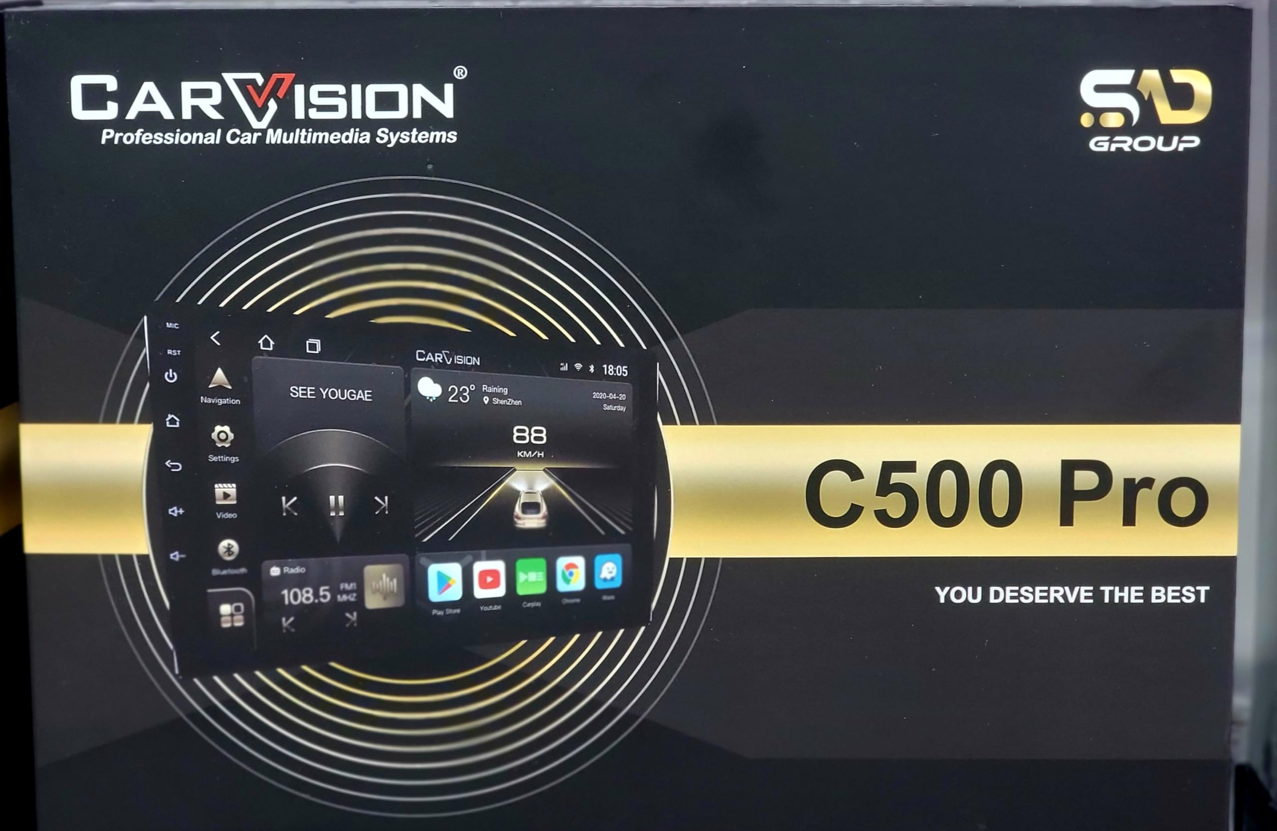 CarVision C500Pro Car Android System GE8322,TS18 Prosser 3+33Gb Storage, Bluetooth Mirror-link Wi-Fi wireless Carplay 10.1-inch Display 4k Resolution GPS Navigation 5G Support With Rear View Camera