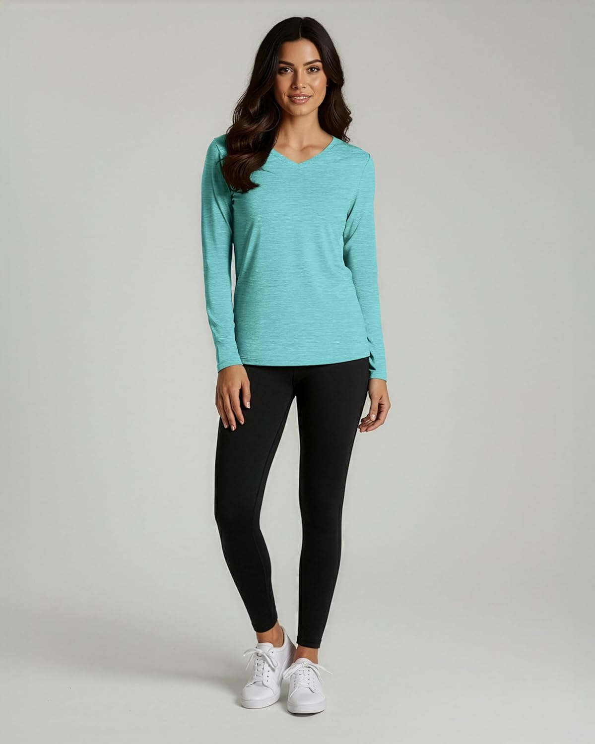 Real Essentials 4 Pack: Women's Long Sleeve Dry Fit V-Neck T-Shirt - Active Athletic Workout Gym Top (Plus Available) - Image 4