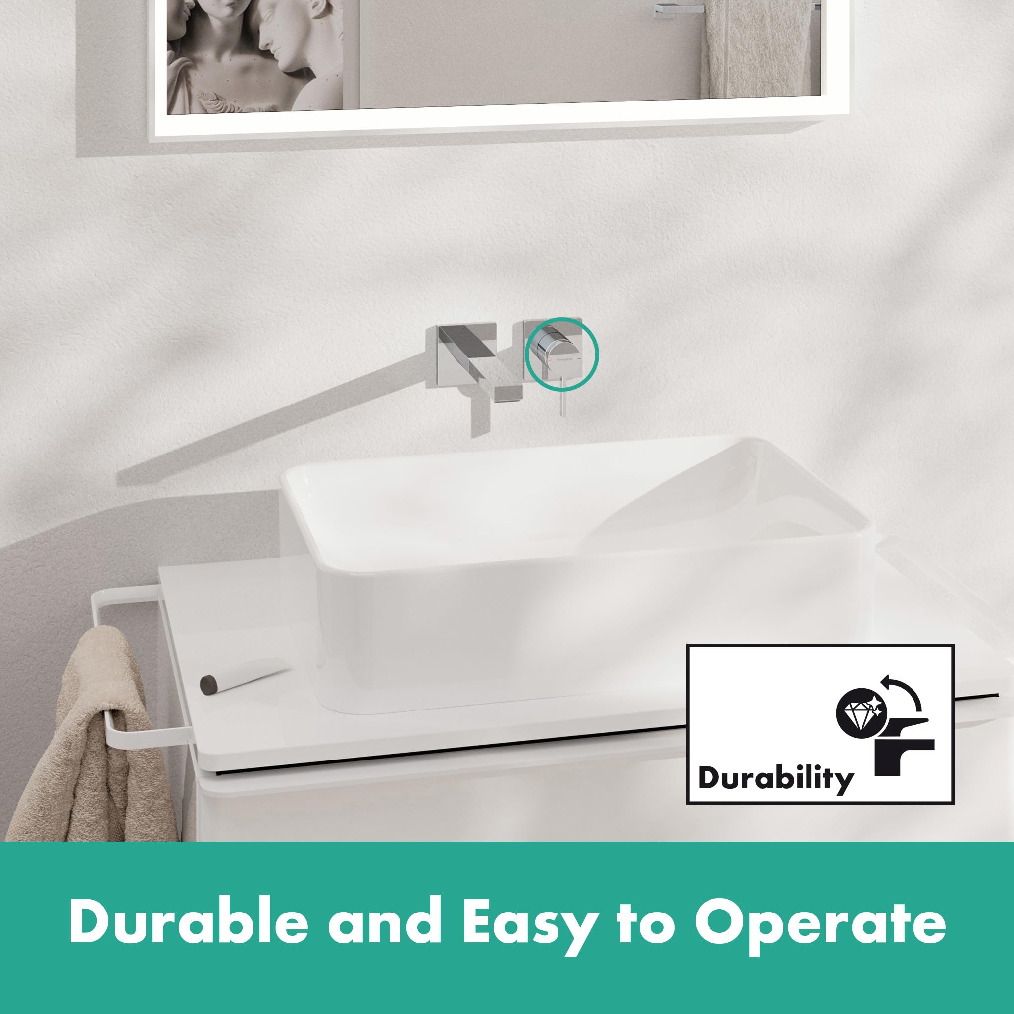 hansgrohe Tecturis E - Mitigeur lavabo encastré avec garniture de vidage, Robinet de salle de bain avec longueur sous bec 22,5 cm, économie d'eau (EcoSmart+), Chromé, 73051000