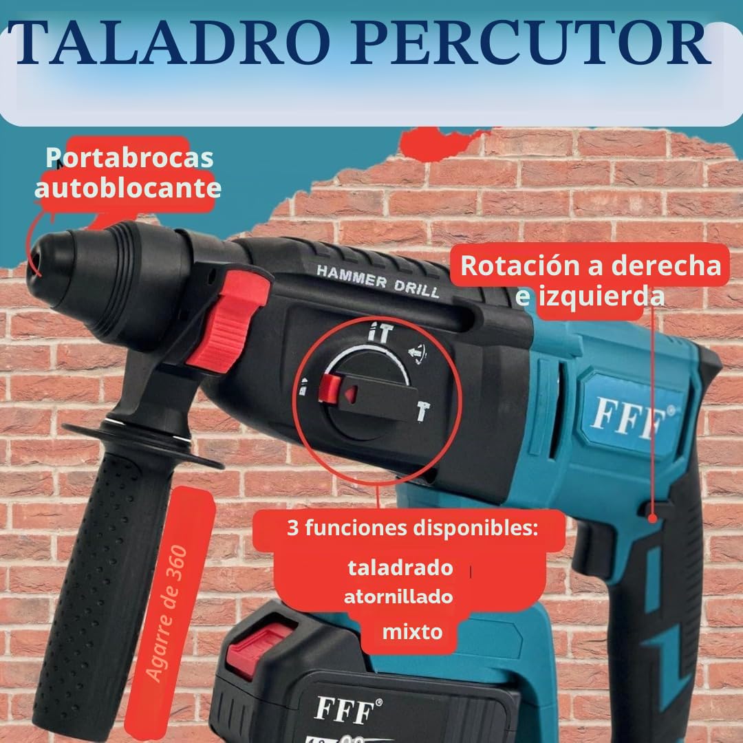 Kit de bricolaje profesional 4 en 1 con taladro y atornillador inalámbrico, taladro de percusión inalámbrico, amoladora angular inalámbrica, martillo perforador y taladro de percusión de 68 V