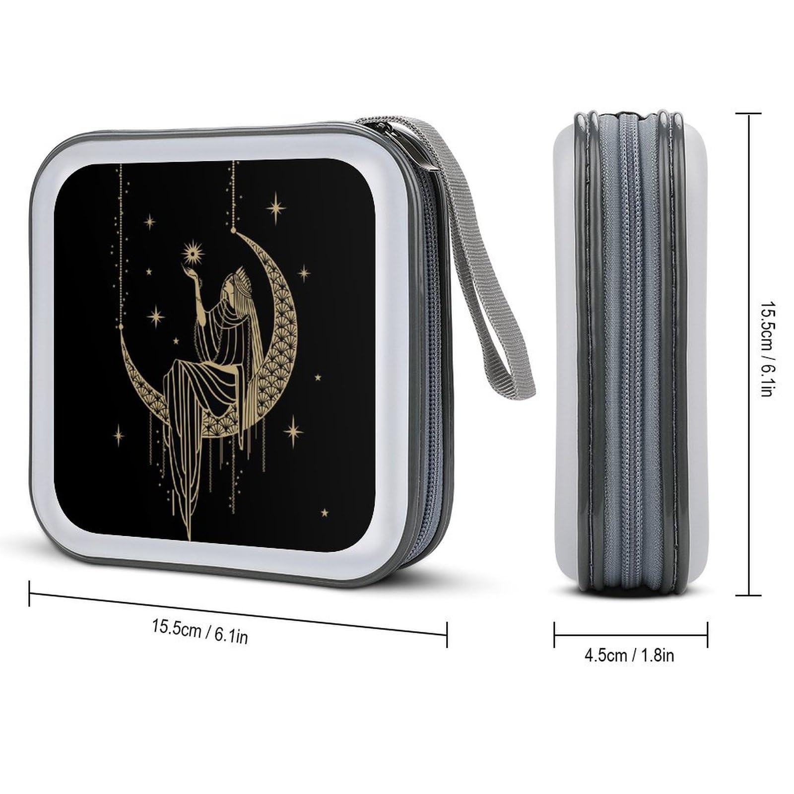 PUYWTIY DVD Case Dustproof CD Storage Organizer Binder 40 Capacity Disc Wallet Sacral Night Girl on Moon Hard Plastic CD Holder for Car Home Office