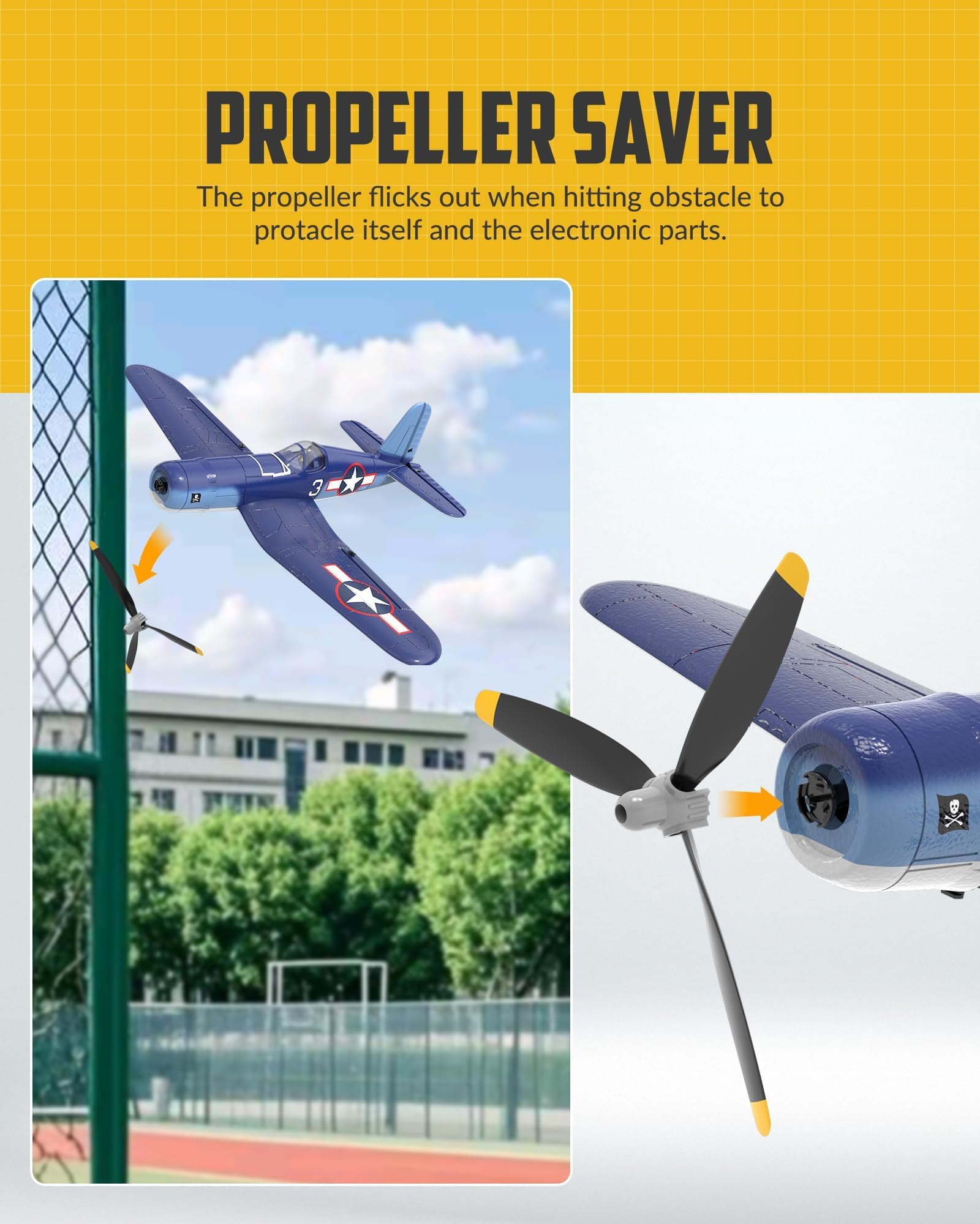 volantexrc Aereo radiocomandato per principianti, 4CH F4U RTF con 2 batterie e stabilizzazione Xpilot, aerobatico a chiave singola, 2,4 Ghz WWII RC aereo per adulti (76108)