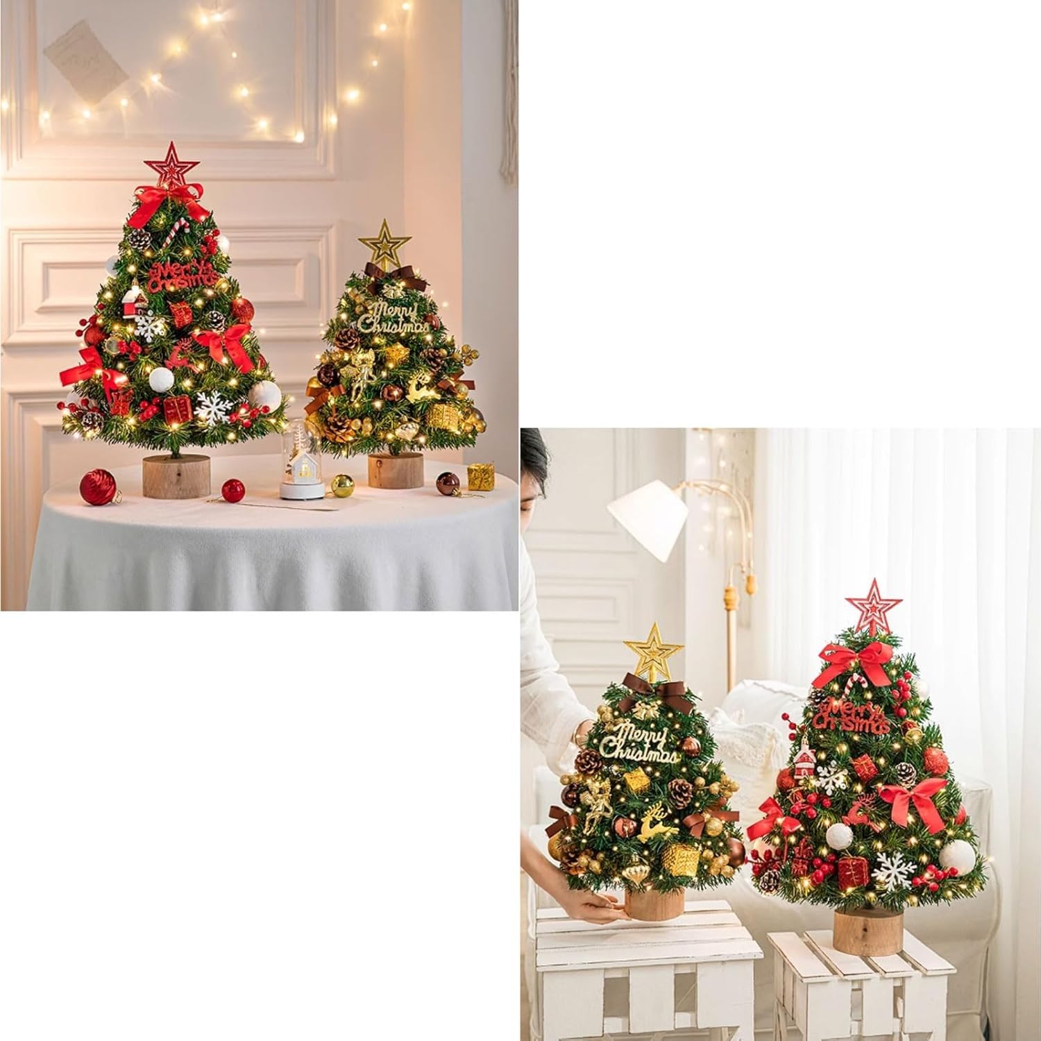 Mini albero di Natale artificiale da 45 cm/60 cm, piccoli alberi di Natale da tavolo for decorazioni fai da te for le feste natalizie Piante artificiali(Gold a,45cm)