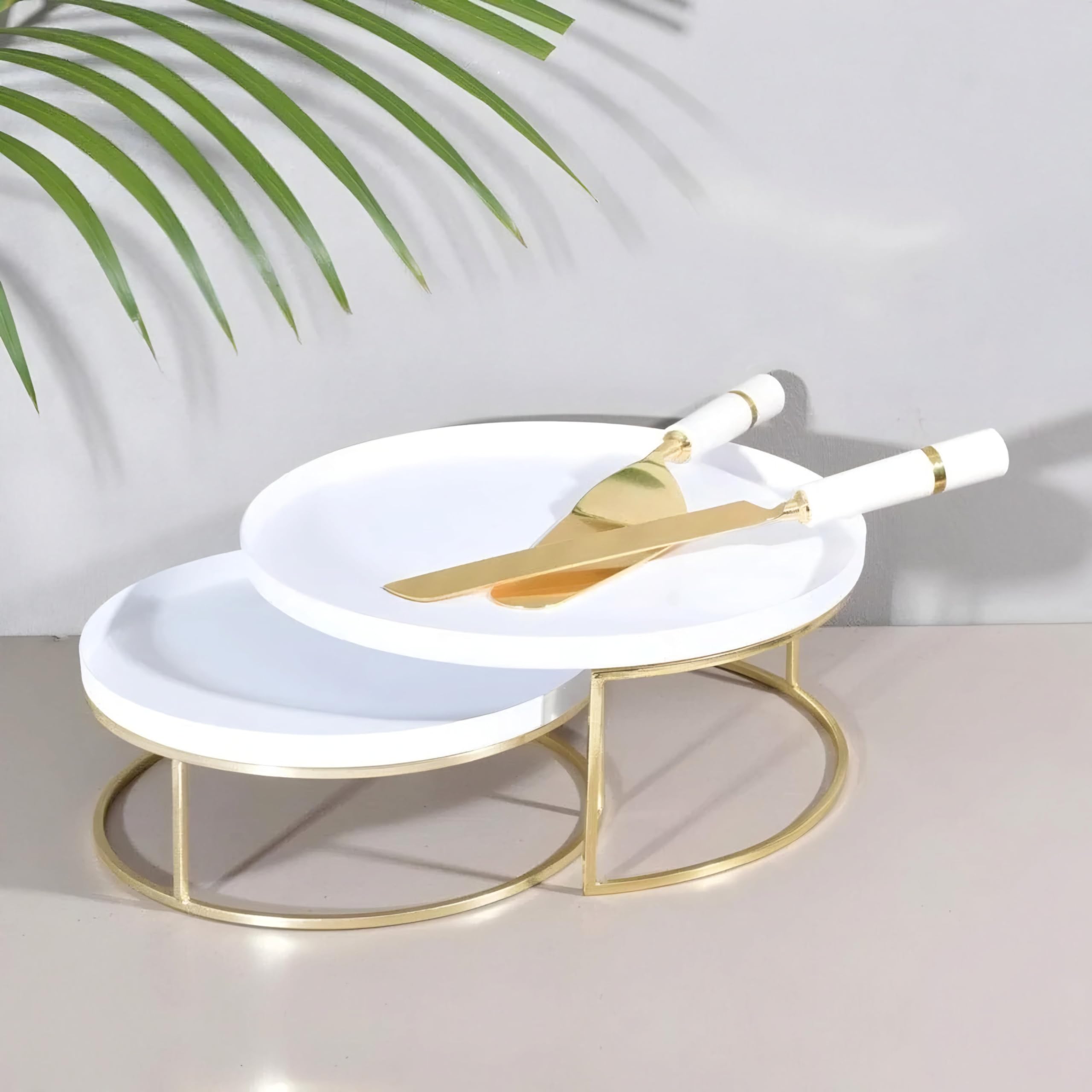 Metal Cup Cake Stand White and Gold Multipurpose Steel Server Tabletop Decor Perfect For Weeding, Parties Special Occasion (Pack of 2)