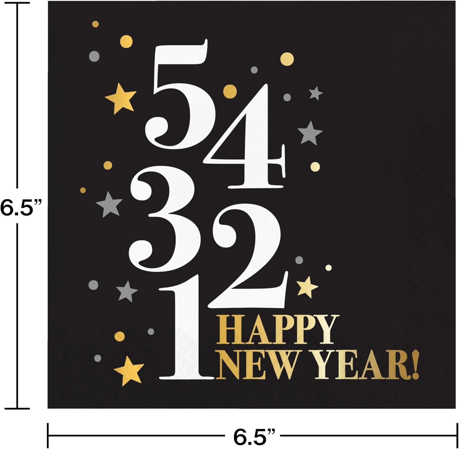 New Year's Party Pack, 16 Guests, Black/Gold, Clock Plates, Countdown Napkins