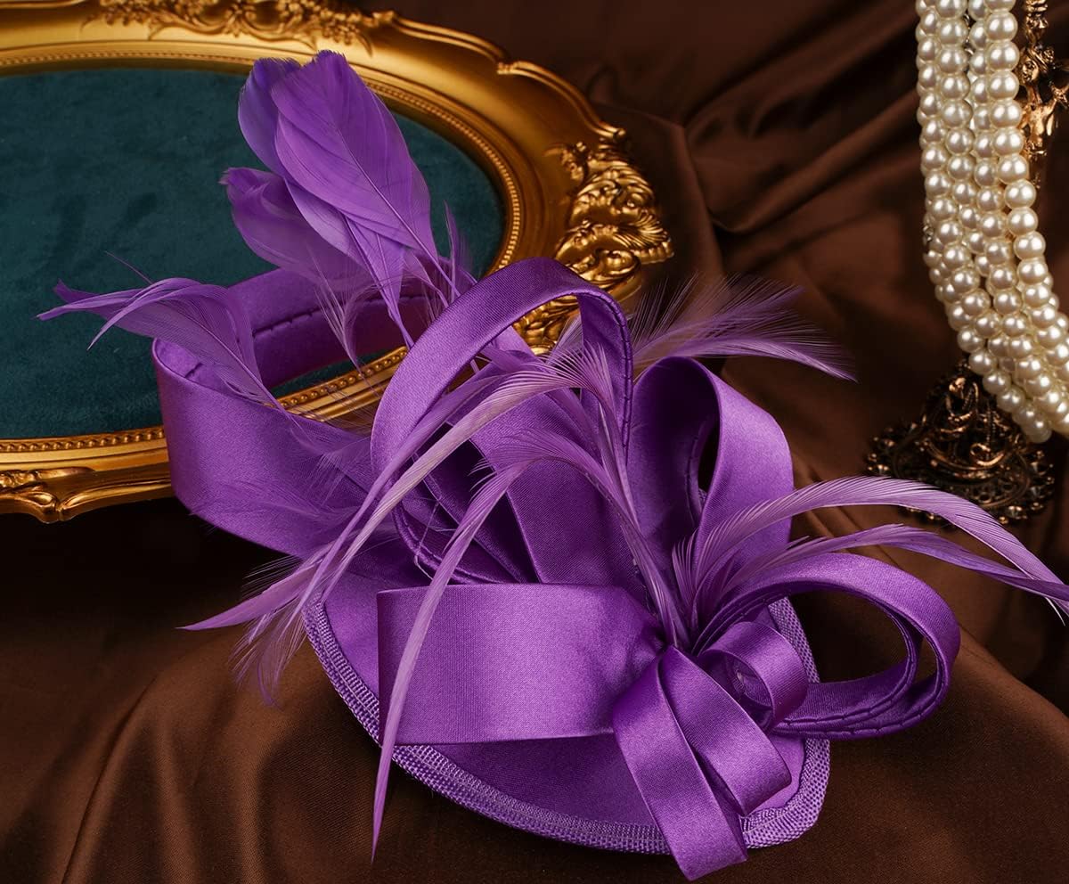 Cizoe Kentucky Derby Fascinators for Women High Tea Party Hat Wedding Cocktail Flower Headware with Mesh and Feathers - Image 4