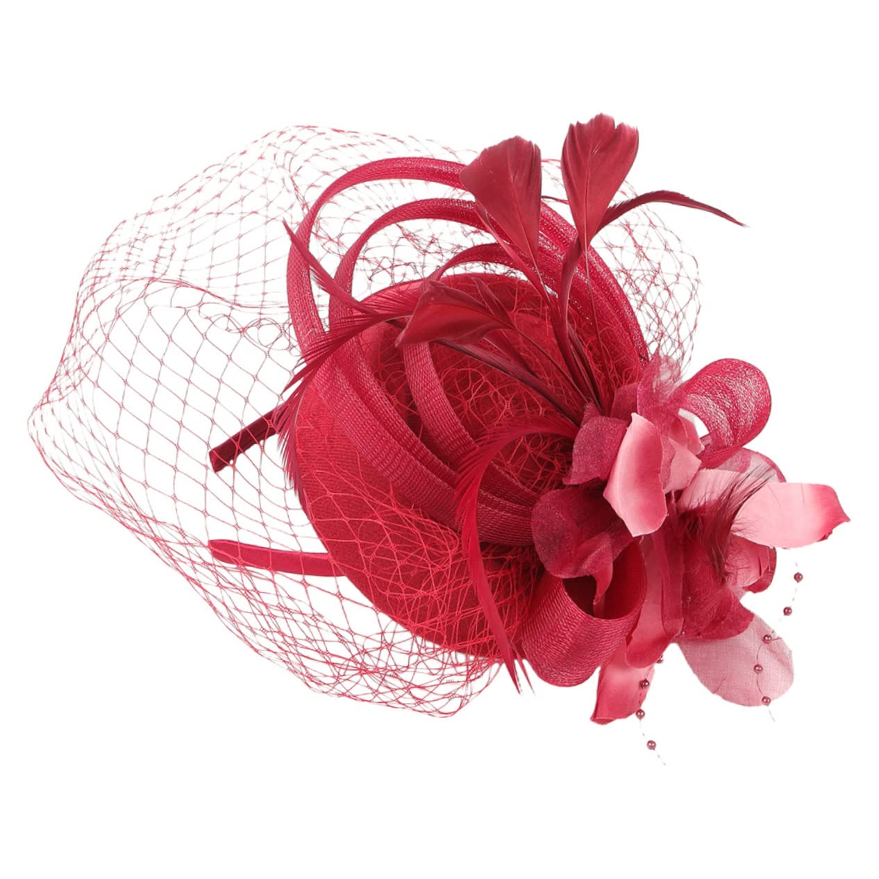POPETPOP 4pezzi Fascinator Cerchietto Elegante con Fiori e Rete per Cerimonie Tea Party e Matrimoni Accessorio per Donne