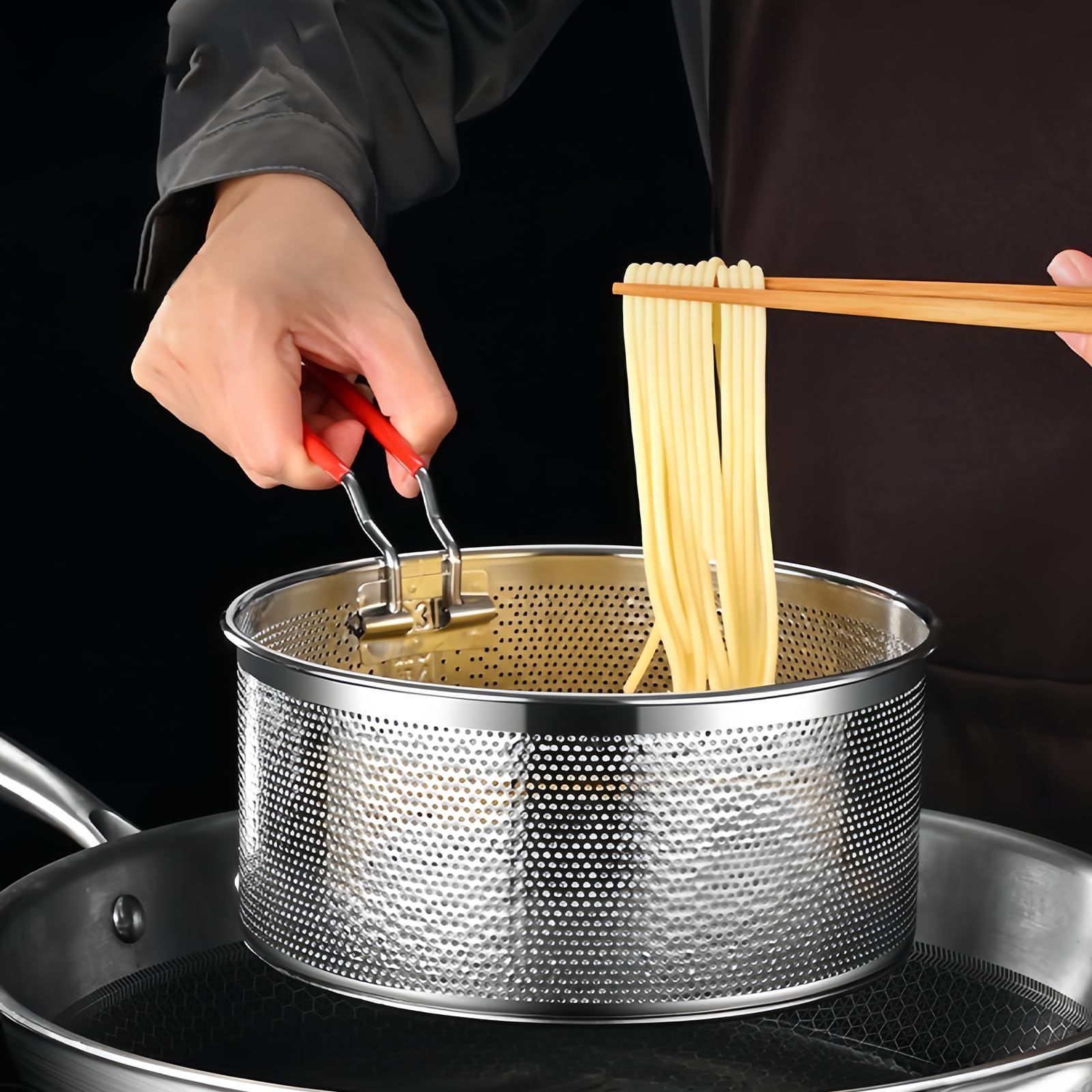 2 cesti per friggere con manico, mini cestini per patatine fritte, in acciaio inox, per patatine fritte, per pasta, cestino per la cucina