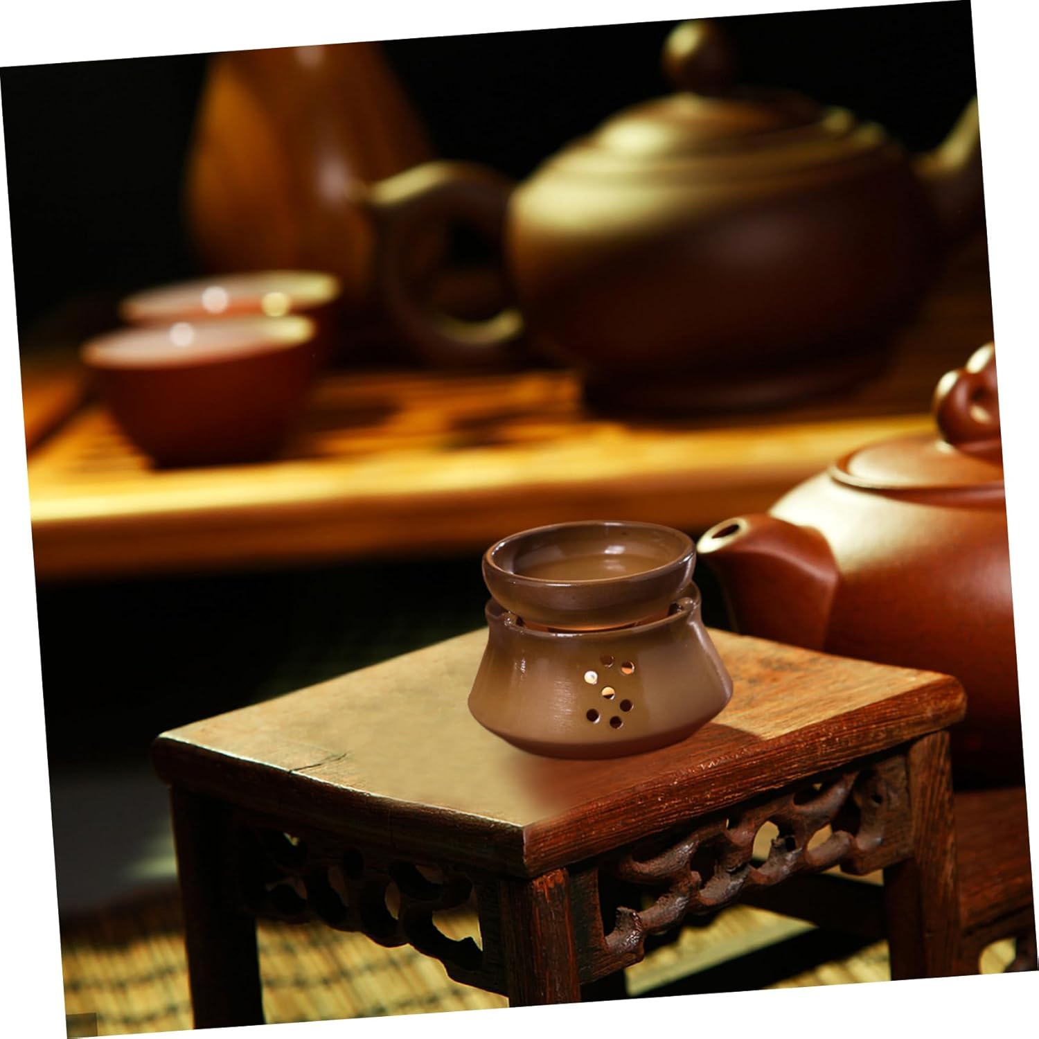 SOLUSTRE Japanese Ceramic Tea Cup Warmer Rustic Coarse Pottery Heater Non- Base for Home Tea Brewing and Relaxation Burner