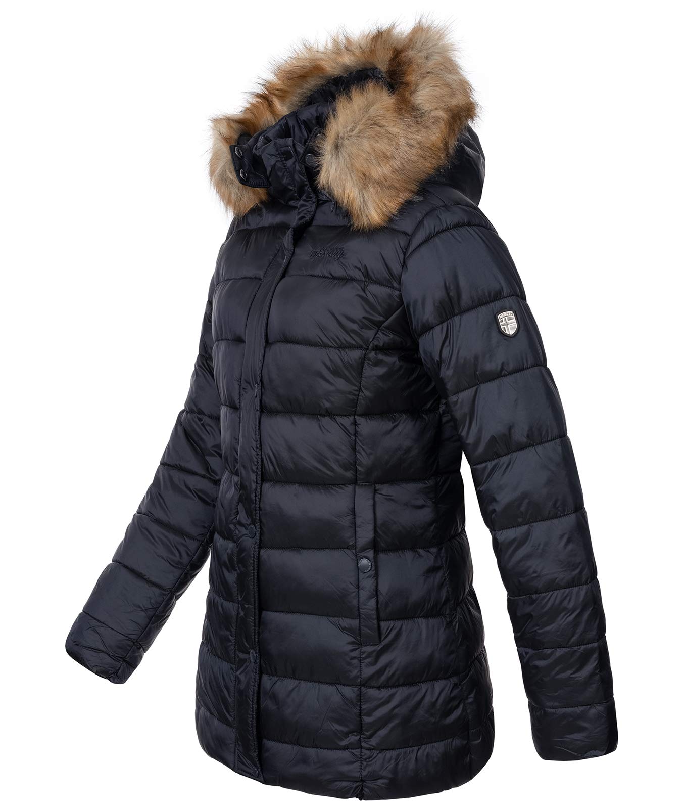 Geographical Norway Damen Winterjacke Parka Damenjacke Damenmantel Wintermantel Damen Jacken Outdoorjacke Warm Kunstfellkragen Gefüttert D-458 Navy 2XL