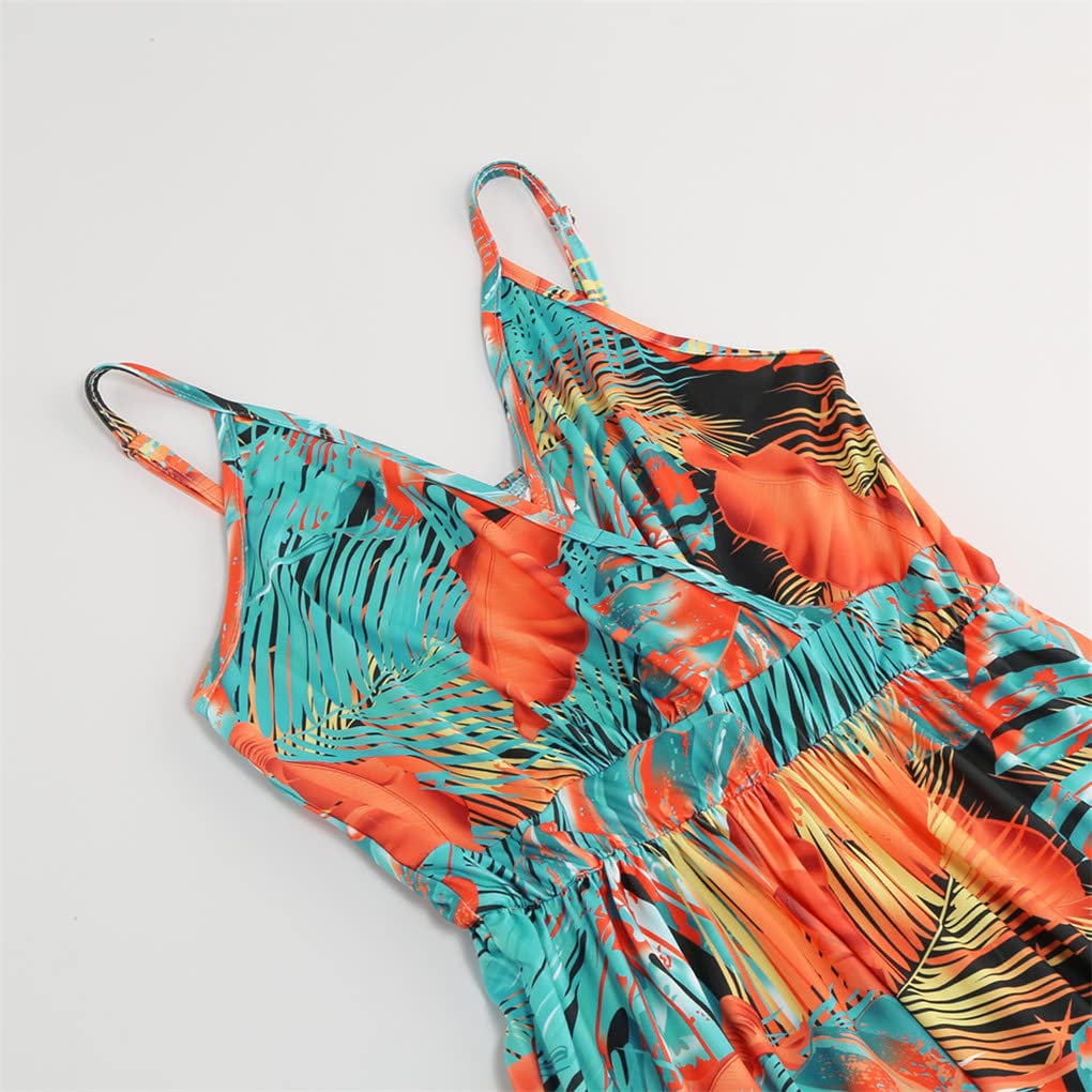 Dninmim Vestido largo de verano con cuello en V profundo, sin espalda, cintura elástica, sin mangas, estampado bohemio, Esmeralda En8, S