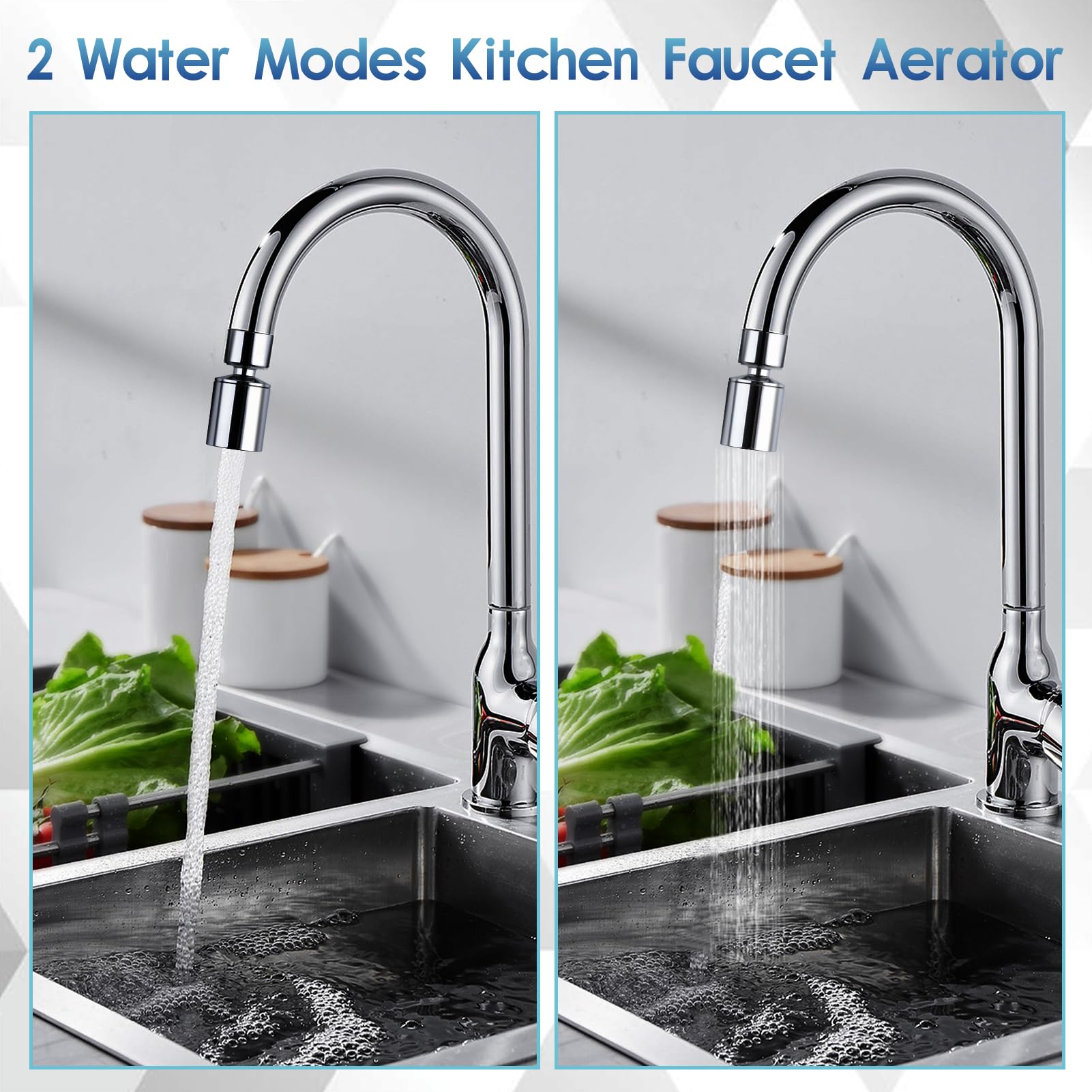 GOLD DEER Swivel Faucet Aerator 360 Degree Twist Kitchen Sink Aerator Dual-Function Sink Sprayer Attachment Kitchen 55/64 Inch Female Thread Faucet Extender Splash-Proof - Image 2