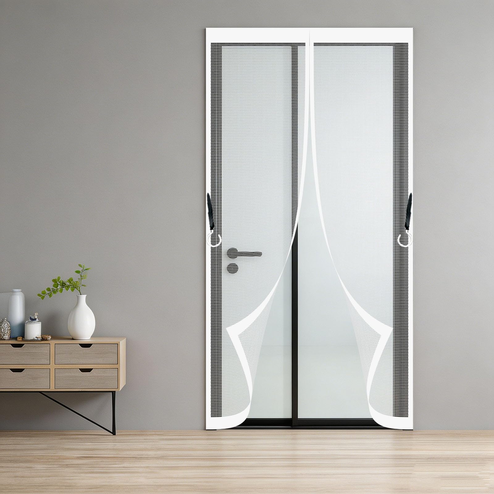 Magnetic Screen Door 138 x 190 cm No-Drill Easy Installation Automatically Closes Powerful Magnets Fly Screen Fly Screens for Patio Doors Balcony Sliding Door, White