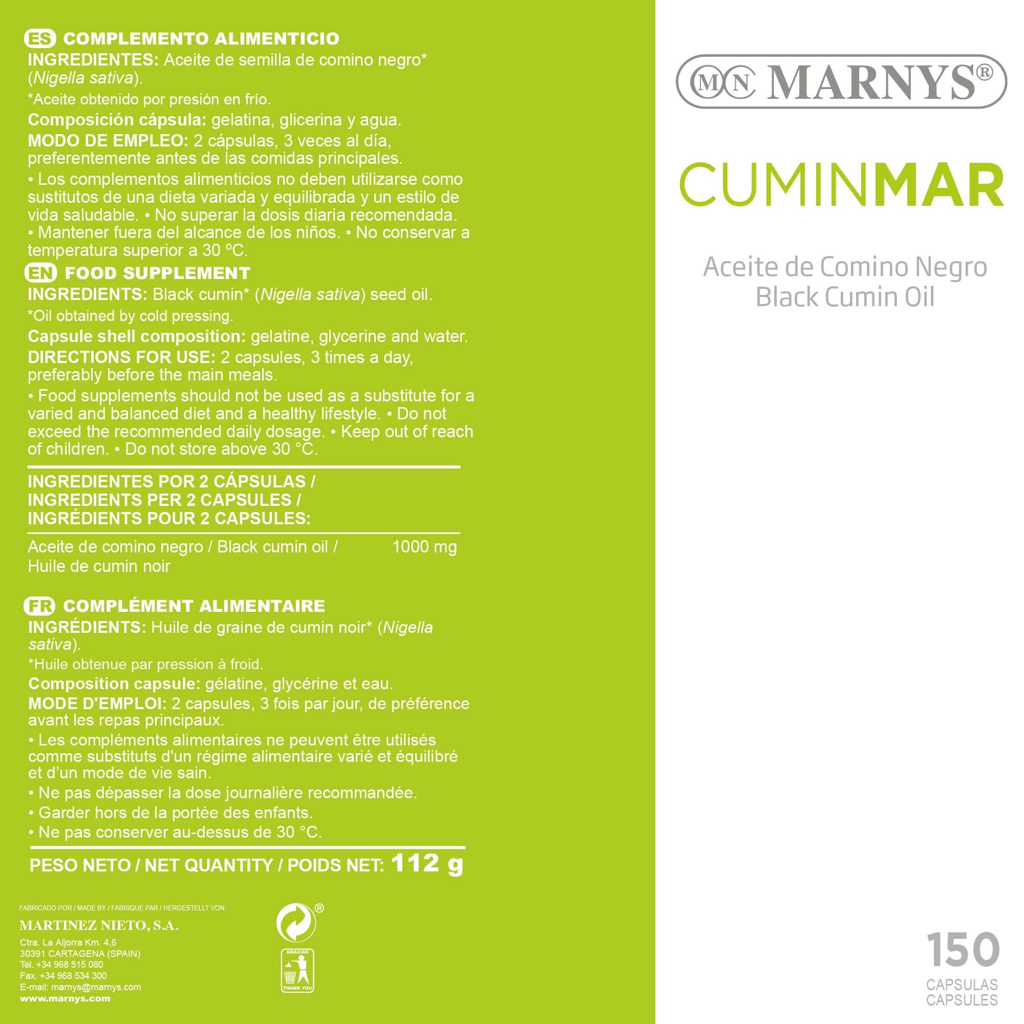 Marny's Cuminmar Aceite de Comino Negro Molestias Respiratorias en Primavera, 50 Cápsulas