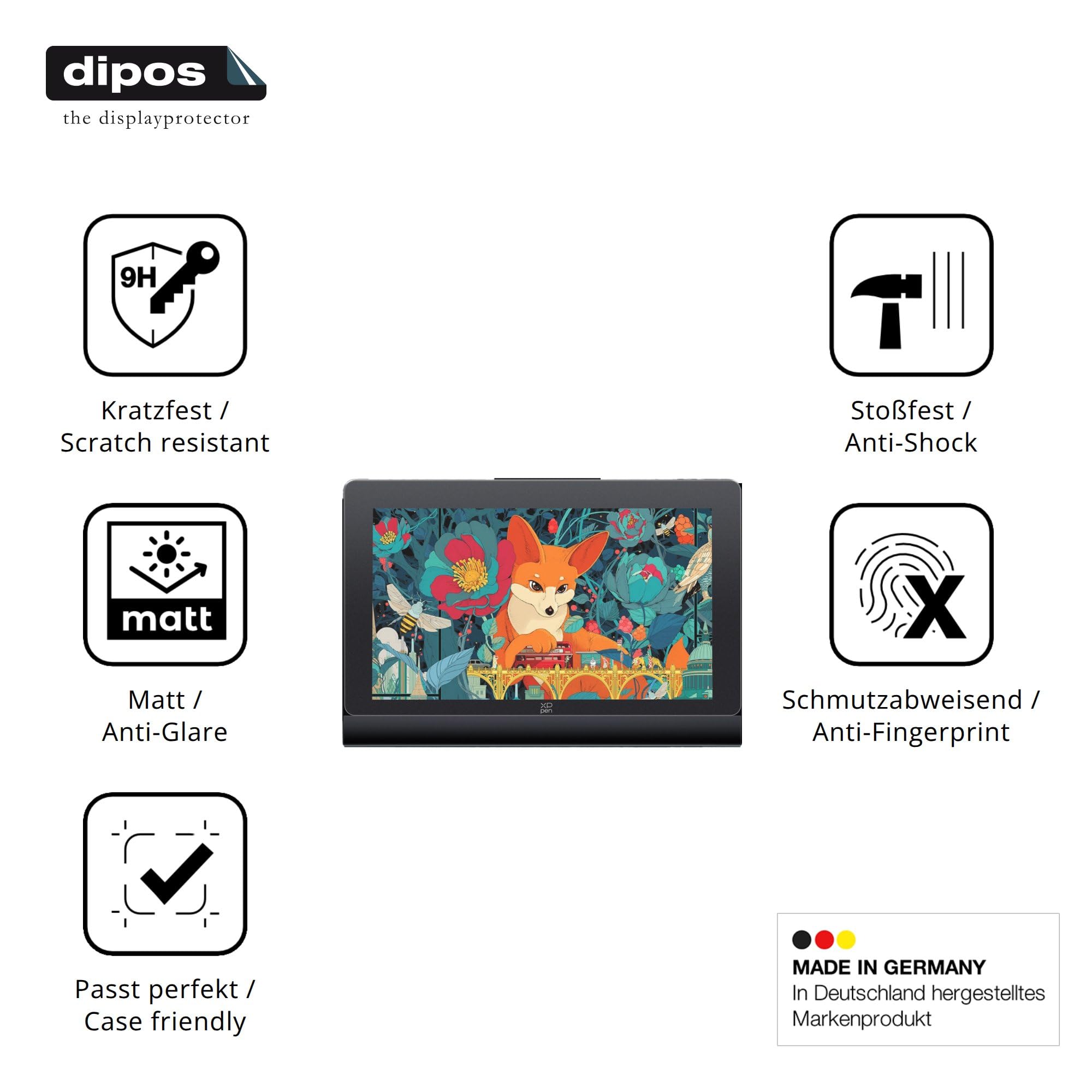 dipos 2x Pellicola Protettiva 9H opaca per XP-Pen Artist Ultra 16 | Antiriflesso, non si rompe e non si scheggia, non è vero vetro, Anti-Shock, antigraffio, senza bolle, autoadesiva