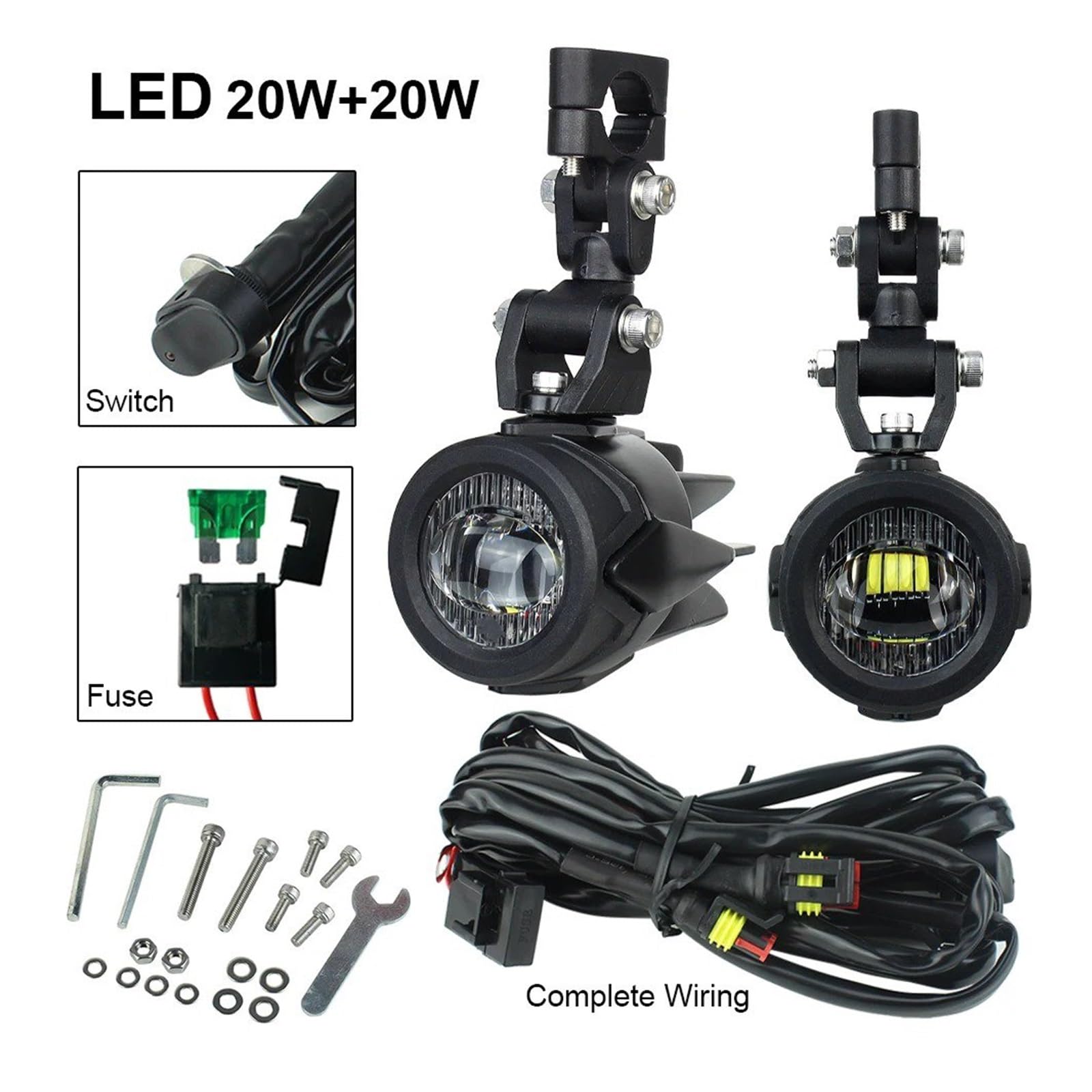 Phares Avant pour Moto pour BMW R1200GS F800GS F700GS F650 K1600 40W 6000K Moto Feu Antibrouillard Feux Auxiliaires Avant Phares(Set C)