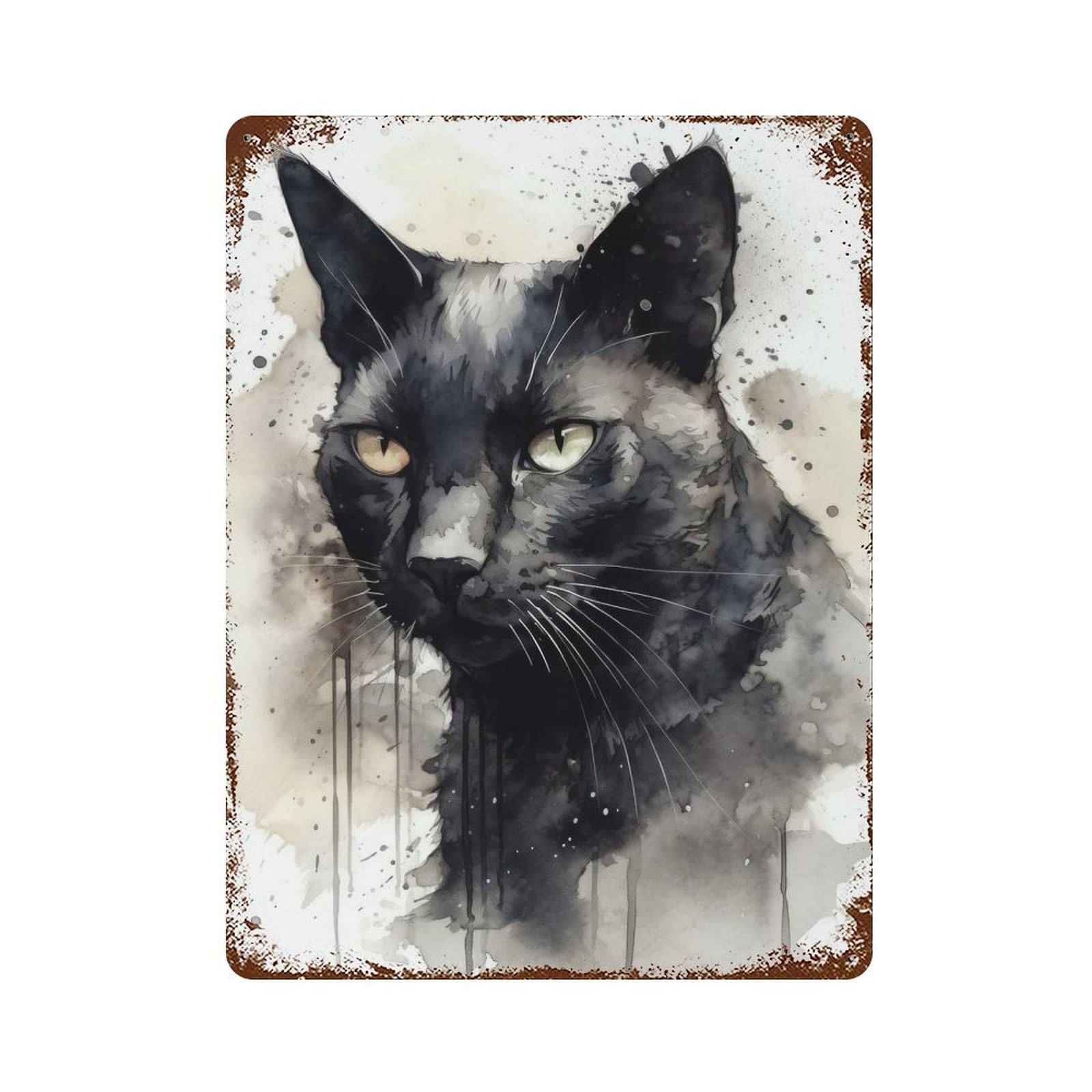 Watercolor Black Cat 15.7"x11.8" Rustic Tin Plaque, Industrial Home Decor for Farmhouse, Kitchen And Entryway Decor