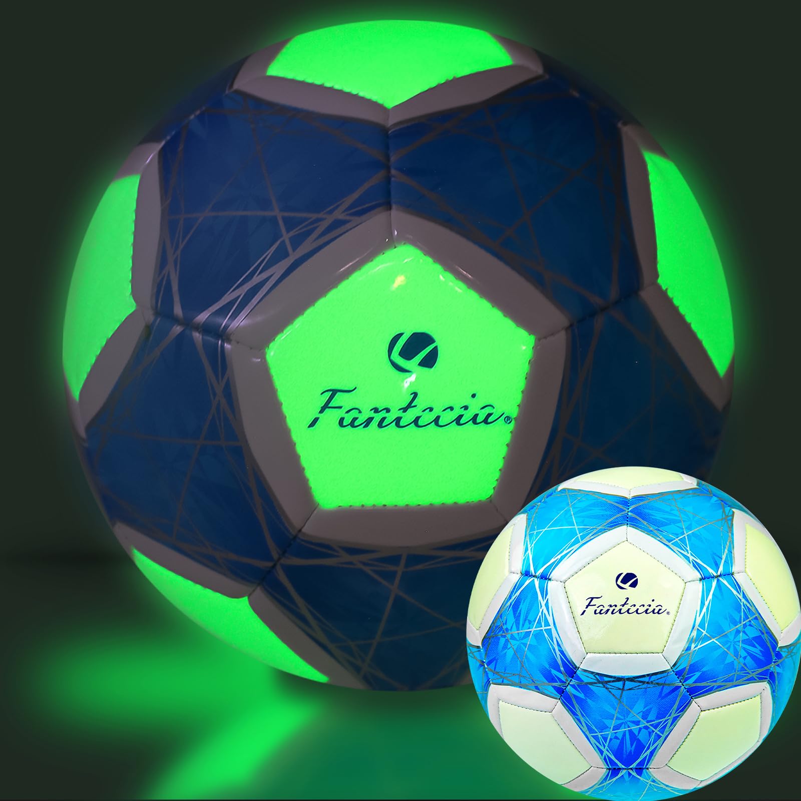 Fantecia Leuchtender Fußball Größe 5 mit Pumpe, Leder Training Spiele Fussball Leuchtend im Dunkeln, Fußball Ball für Jugendliche und Kinder