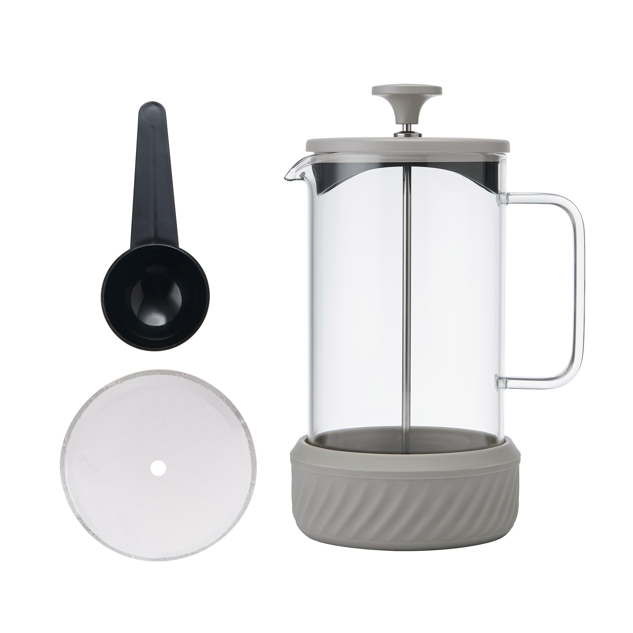 La Cafetière 'Zero' 8 Cup Cafetiere, Latte Coloured Stainless Steel No Mess French Press with Borosilicate Glass Beaker, Removable Base for Grounds Disposal, Gift Boxed, 1L