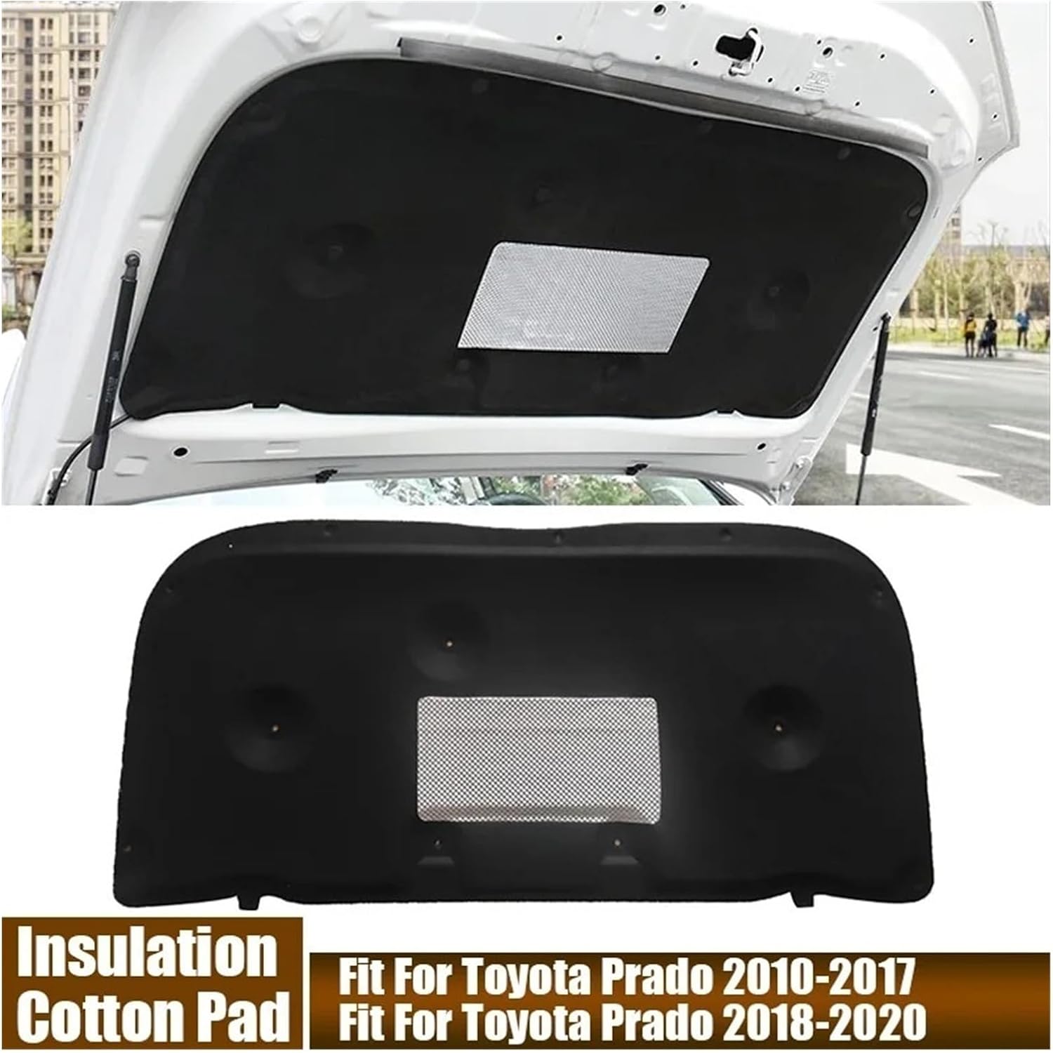 Car Front Hood Engine Sound Heat Insulation Cotton Pad Automobiles Accessories, Compatible with Toyota Prado 2010-2017 Prado 2018-2020(Black-for 2018-2020)(Black-for 2010-2017)
