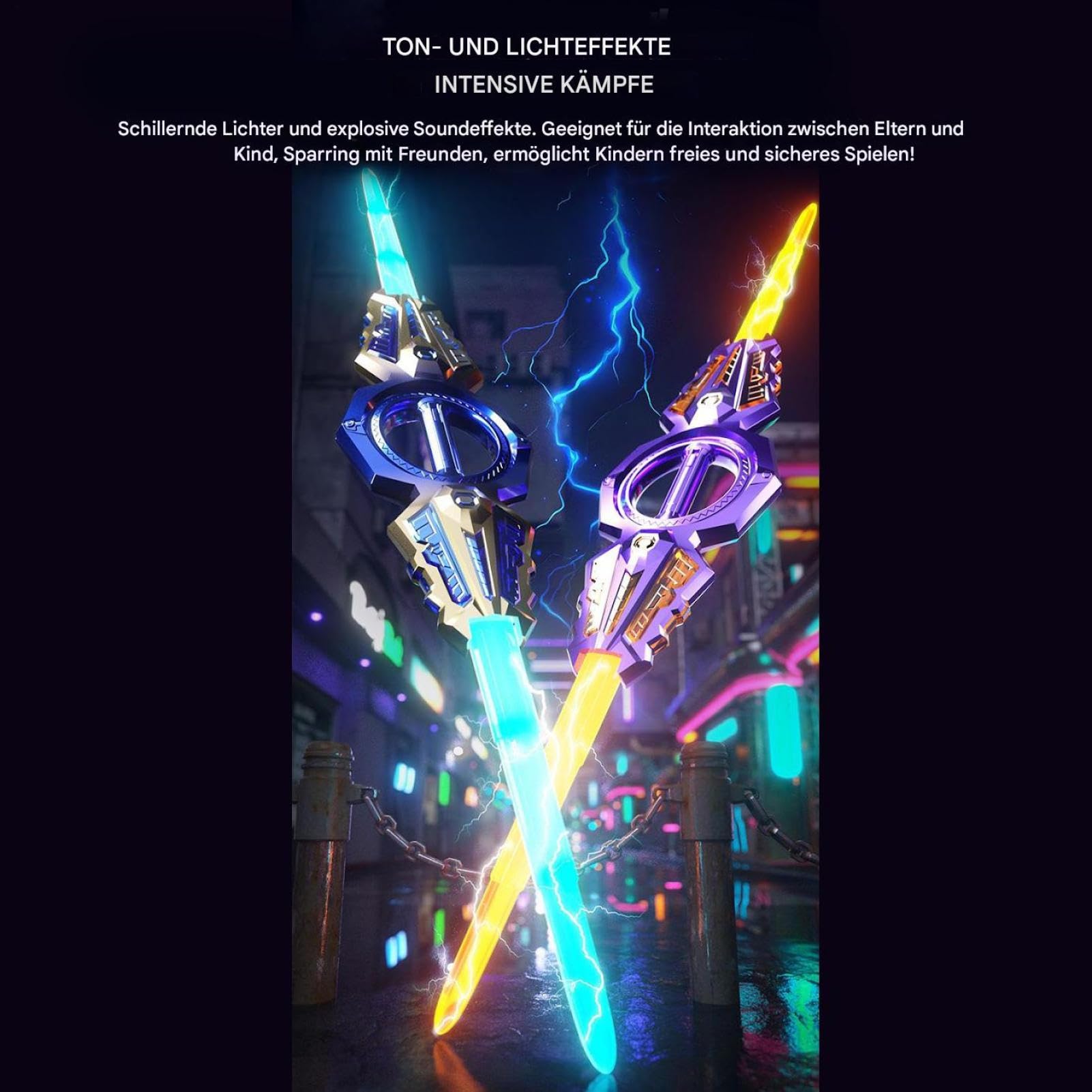 Leuchtende 7Farben Einziehbare Spielzeug, 2in1Doppelklingen Verlängerbar, 360Grad Duell Säbel Flammende, Drehende Retrahierbare Lichtschwert, mit RGB Sound, für Cosplay Geschenk Geburtstag
