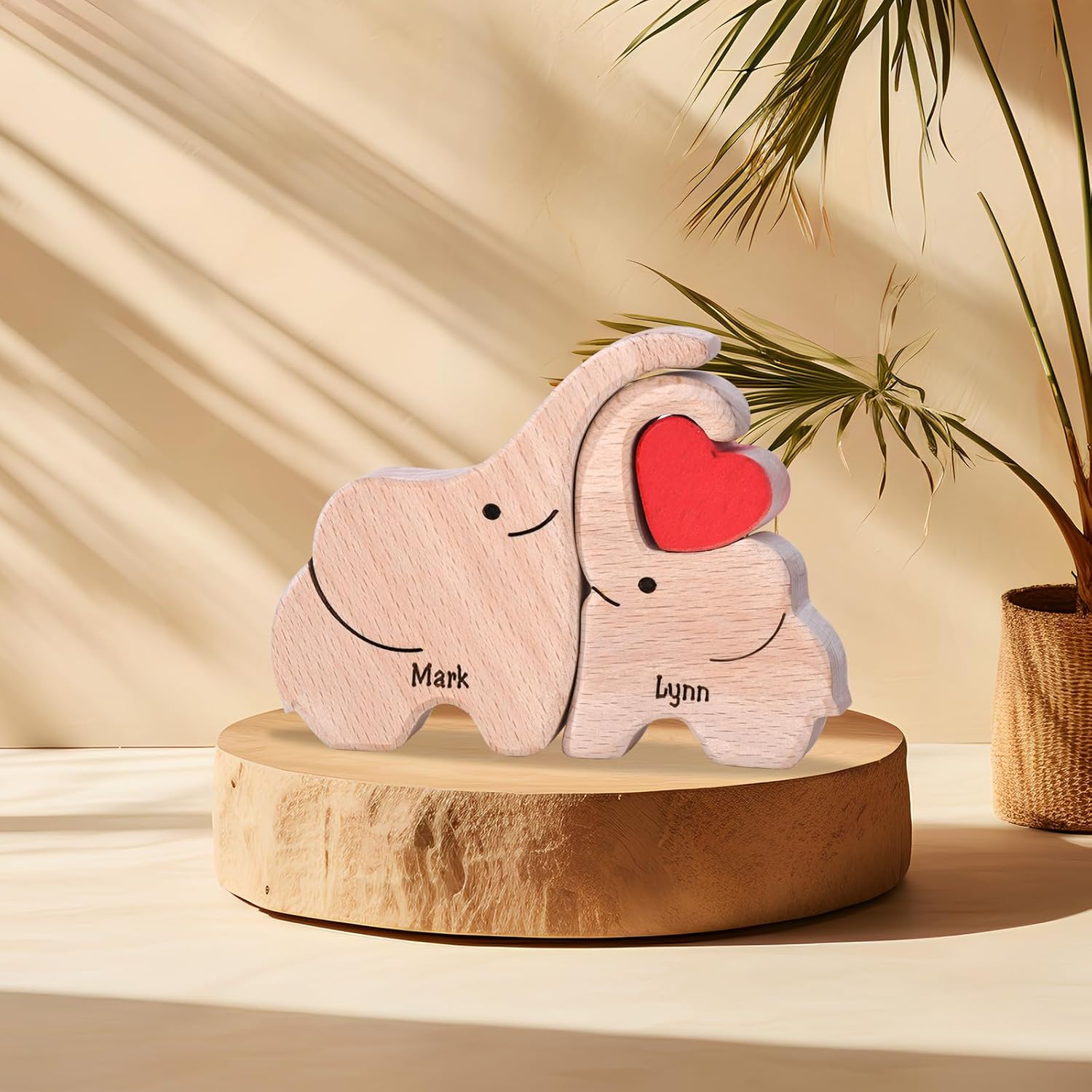 Elephant Family Wooden Jigsaw - Personalized Name Puzzle for Home Decor, Christmas and Thanksgiving Gifts for Moms, Dads, and Grandparents (3 Names)