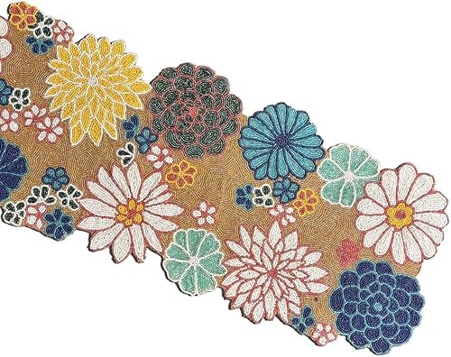 Miniatura 3 de s Camino de mesa multicolor con cuentas, camino de mesa floral de verano y tapetes de 13 x 36 pulgadas, camino de mesa floral multicolor para mesa