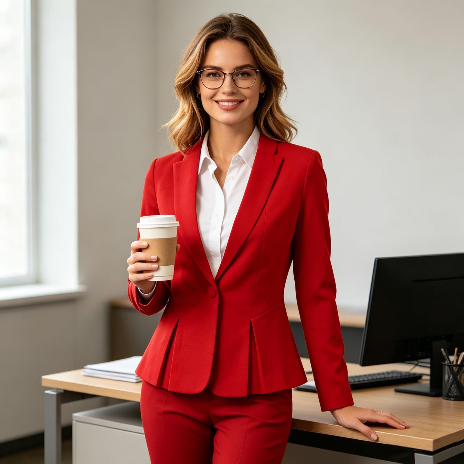 Genérico Chaqueta Traje Mujer Profesional, Americana Formal de Color Liso con Solapa, Blazer Elegante para Uniforme Oficina, Negocios y Trabajo
