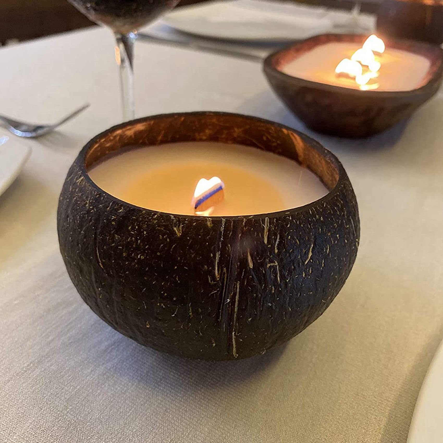 4 ciotole per candele in noce di cocco, cocco, ciotola in legno di cocco, ciotola decorativa, ciotola di stoccaggio