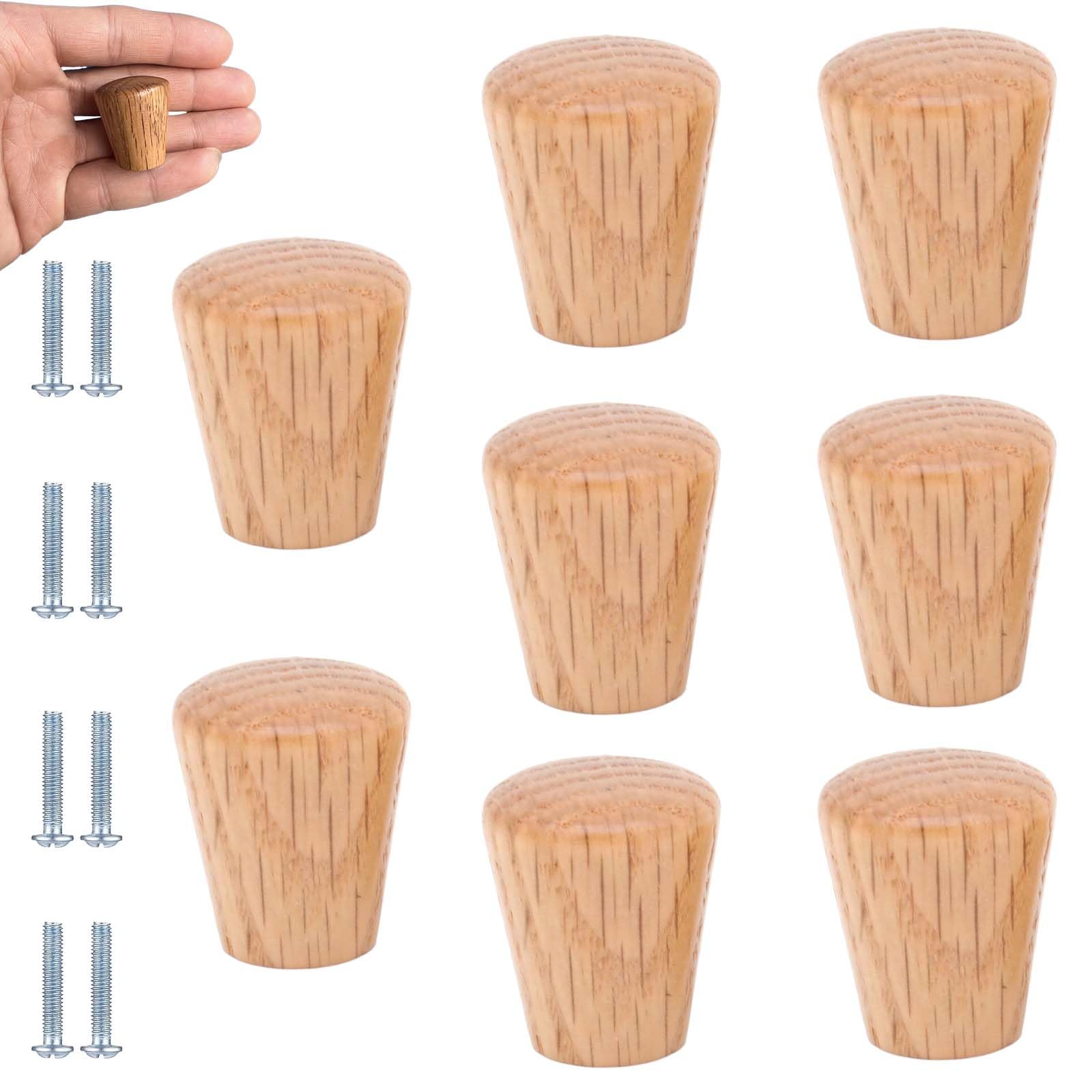 PIYYQNY Furniture Drawer Handles 8 Pack Cabinet Wooden Pulls Tapered Wooden Drawer Knobs with Screws Suitable for Cabinets Wardrobes and Dresser Drawers(Oak 24 * 28mm)