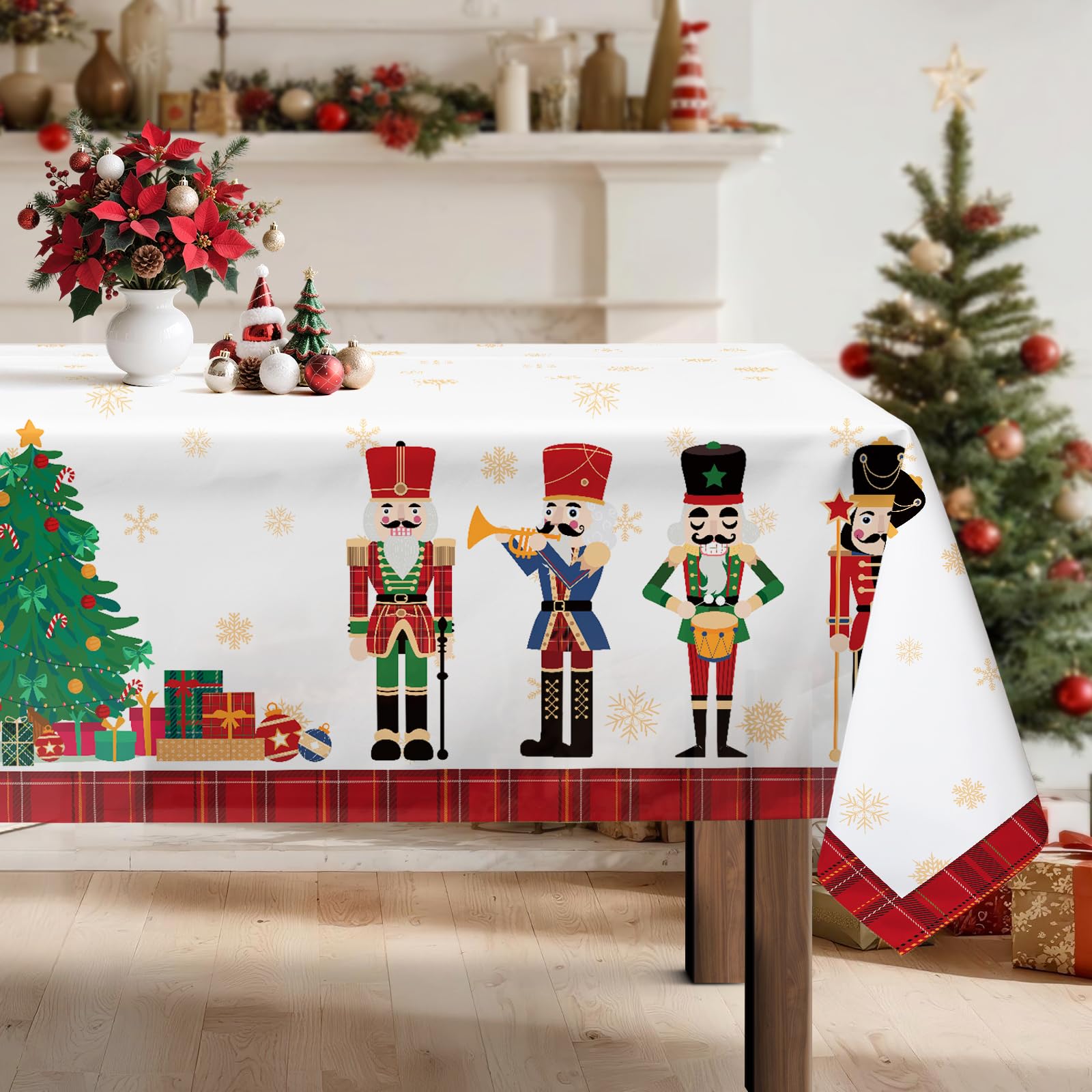 Arquiel Christmas Nutcracker Tree Tablecloth Waterproof, Red Table Cloth Rectangle Stain Resistant, Washable Table Cover for Home Kitchen Dining Party