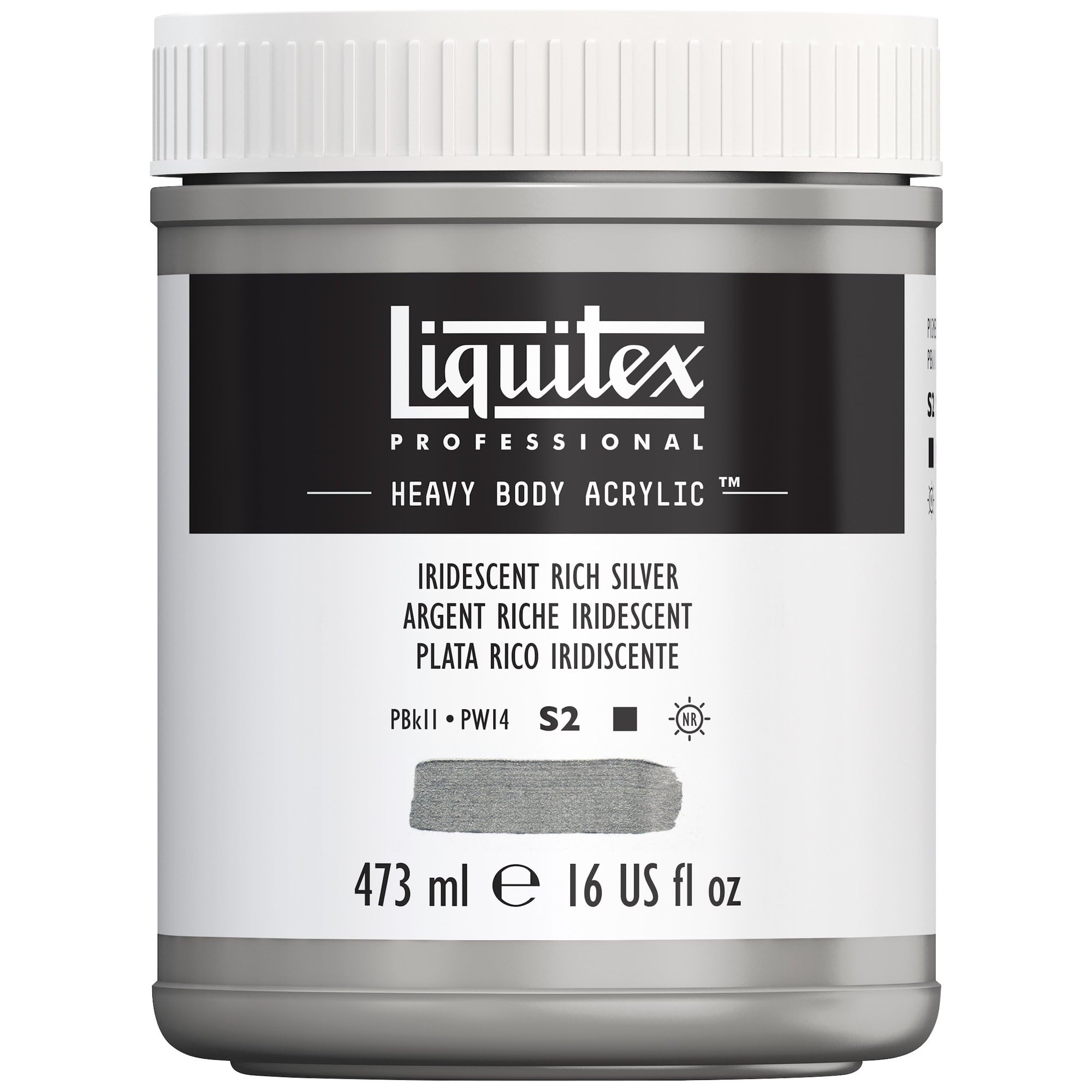 Liquitex 4412239 Professional Heavy Body Acrylfarbe in Künstlerqualität mit ausgezeichneter Lichtechtheit in buttriger Konsistenz, 473ml Topf - Reiches Silber