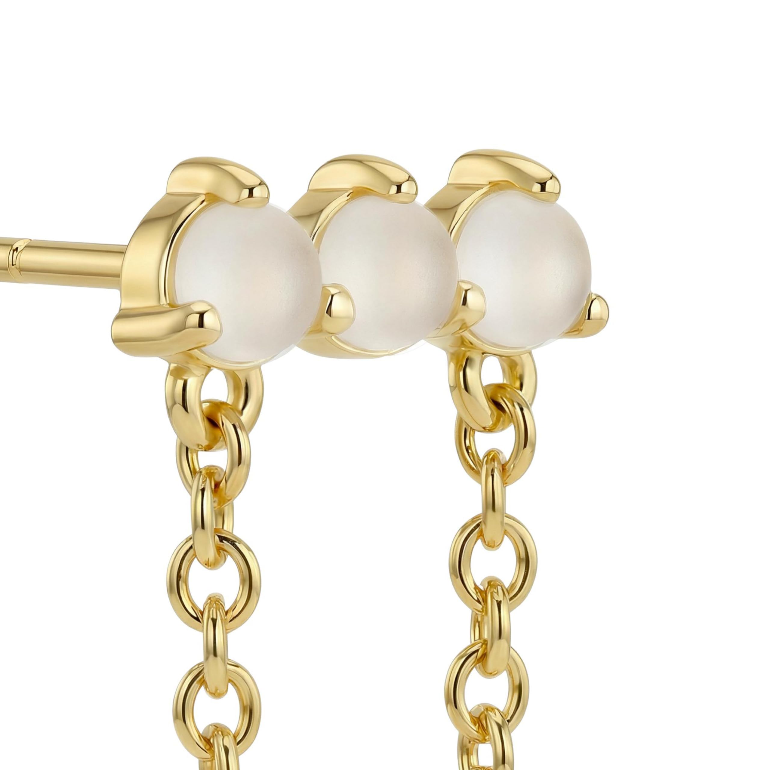 NOELANI - Pendientes de botón para Mujer en Plata 925 - Chapados en Oro/Dorado - con Calcedonia - Cadena Pendiente de Botón - NOE-E0024