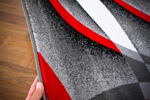 Miniatura 3 de 2305 Alfombra abstracta moderna roja, negra, y beige, Polipropileno, Gris